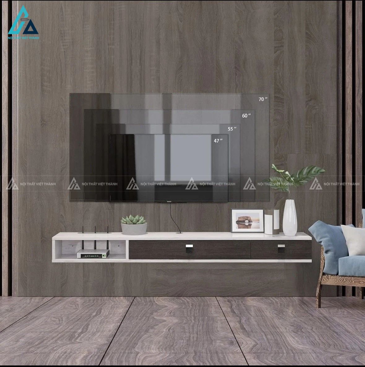 Kệ tivi treo tường thiết kế tối giản hiện đại tiết kiệm diện tích 3