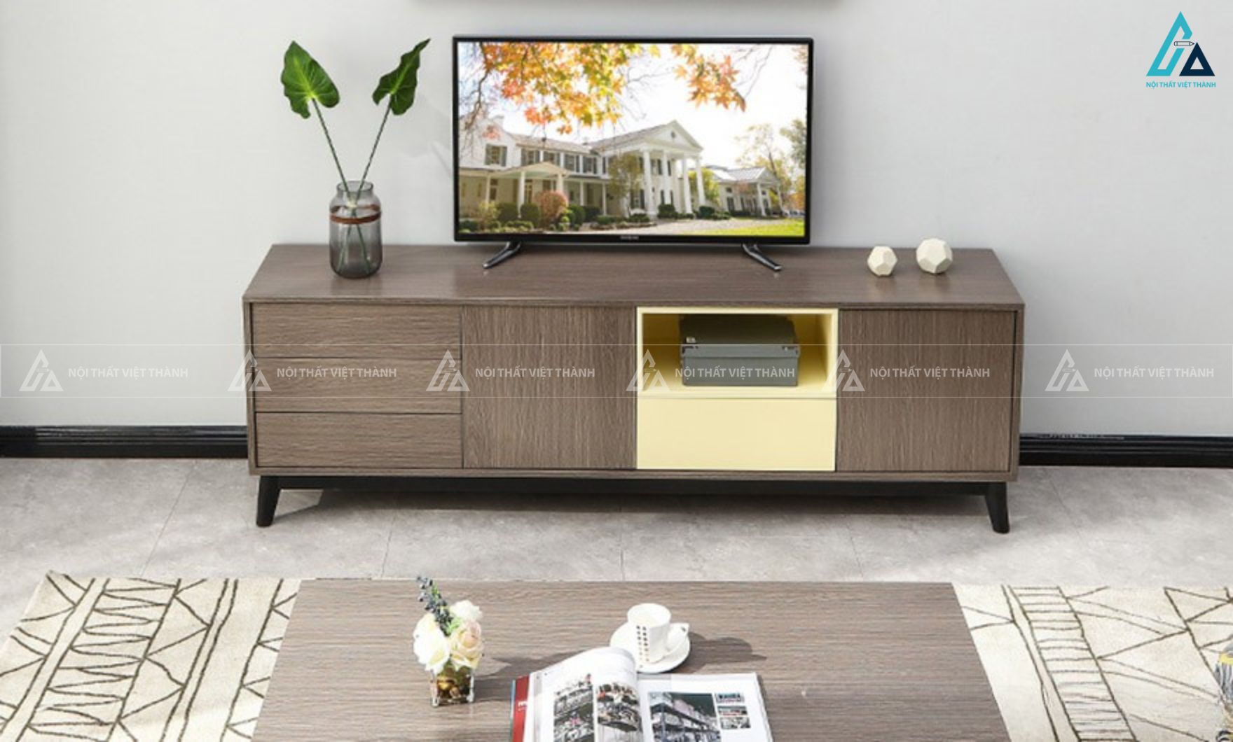 Kệ tivi gỗ công nghiệp thiết kế chân cao hiện đại tiện dụng 3