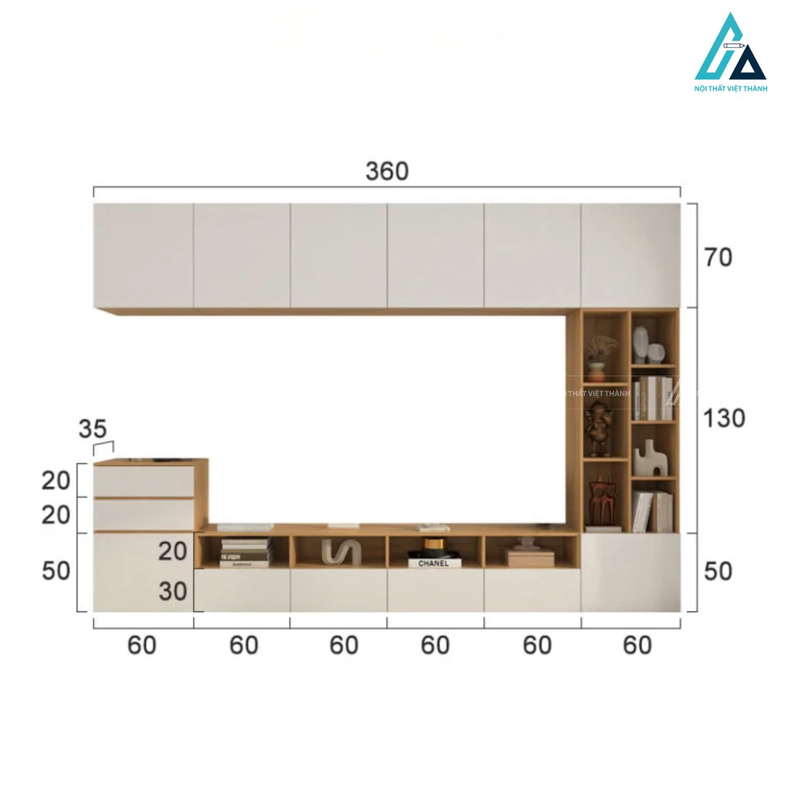 Kệ tivi để sàn kết hợp tủ trang trí treo tường hiện đại 3