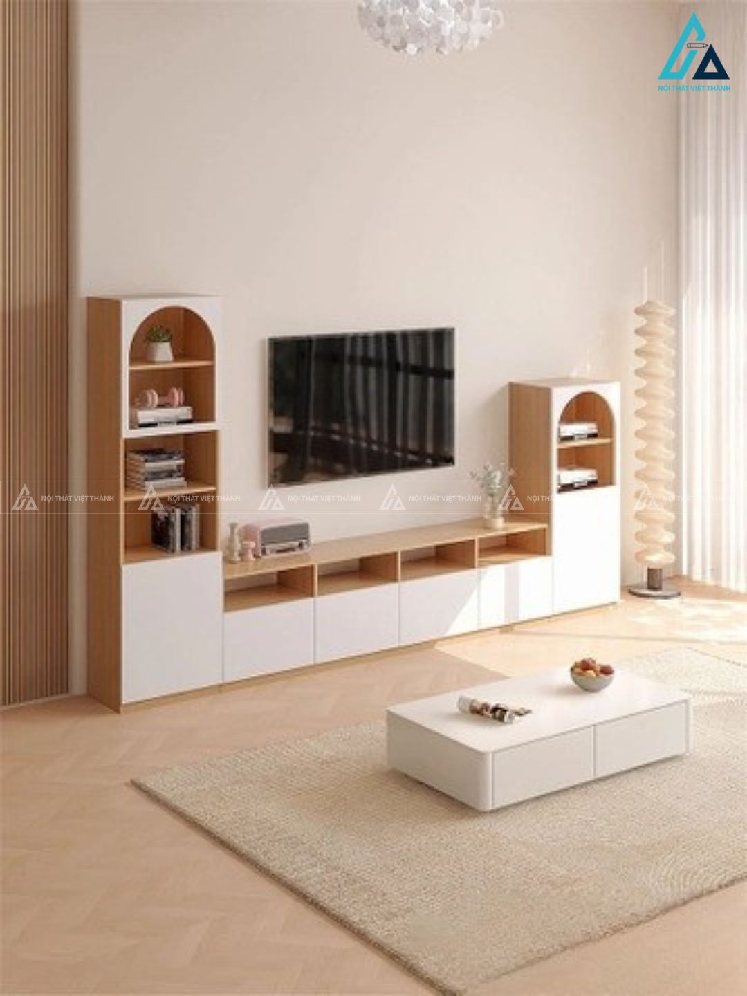 Bộ kệ tivi kết hợp tủ đứng hình vòm phong cách hiện đại tinh tế 4