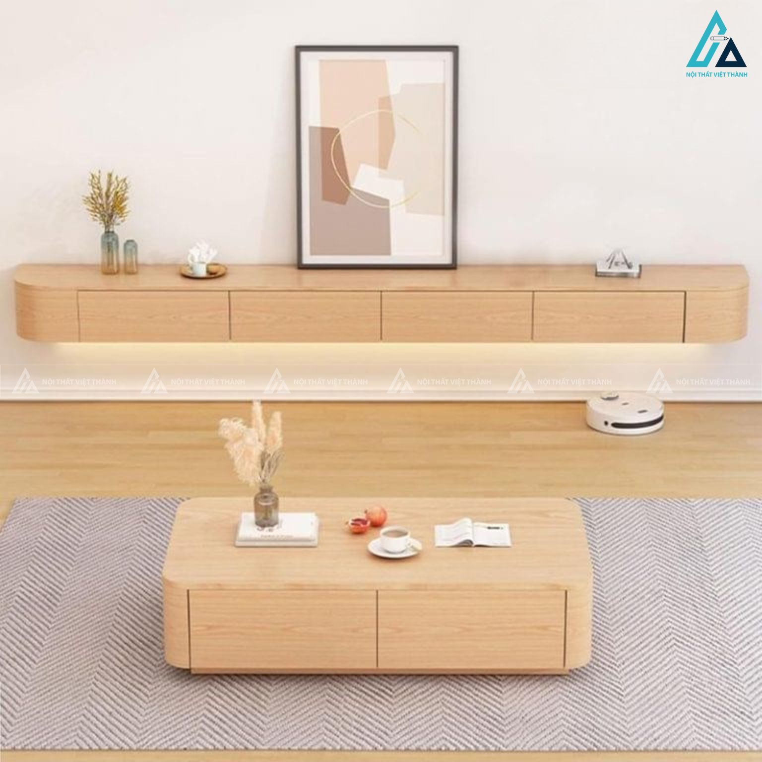 Kệ tivi treo tường thiết kế bo góc hiện đại tiết kiệm không gian 4