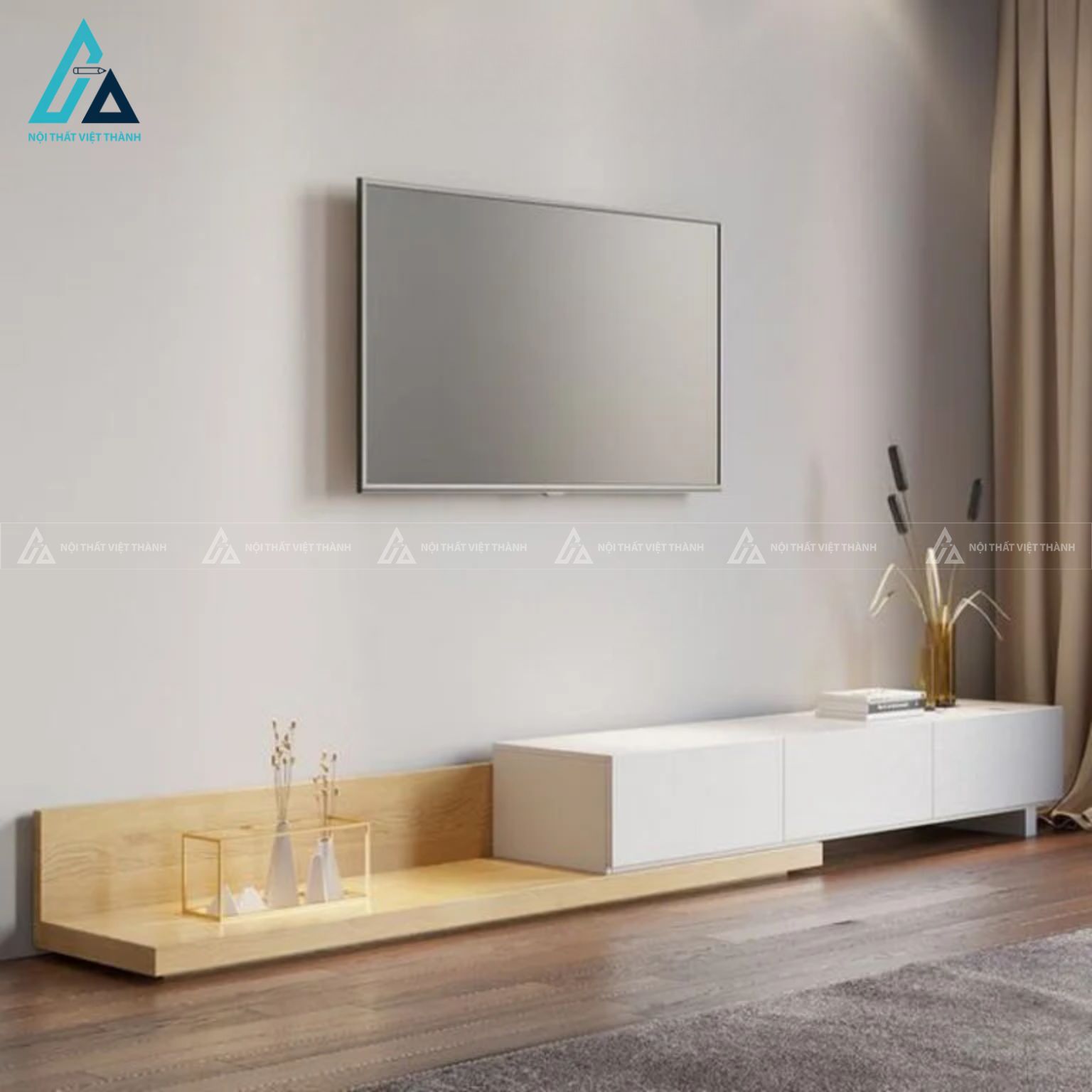 Kệ tivi gỗ công nghiệp thiết kế treo tường kết hợp bệ đỡ 5