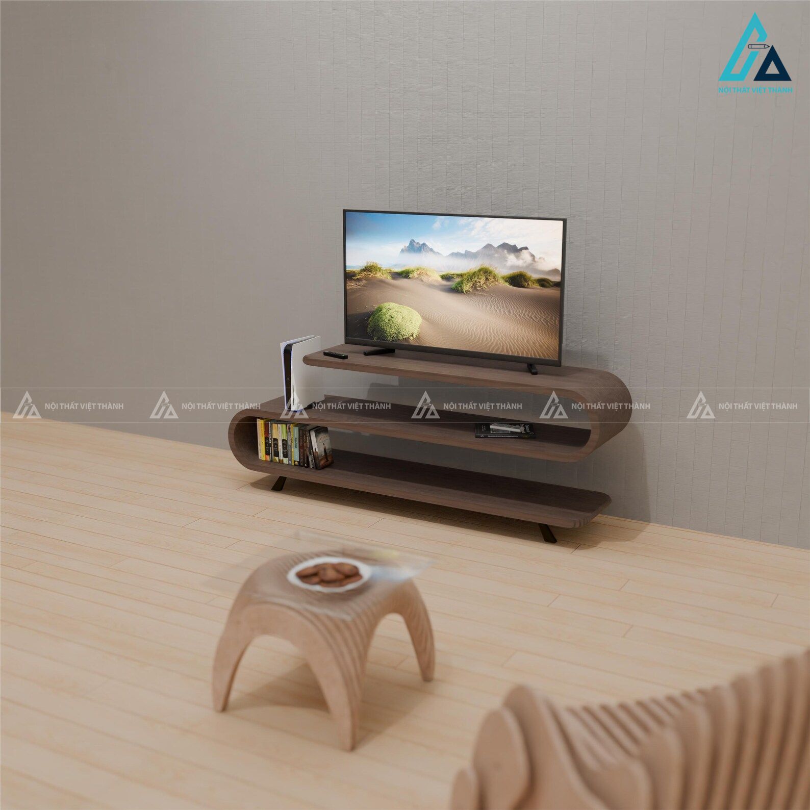 Kệ tivi gỗ công nghiệp kiểu dáng chữ s uốn lượn độc đáo 5