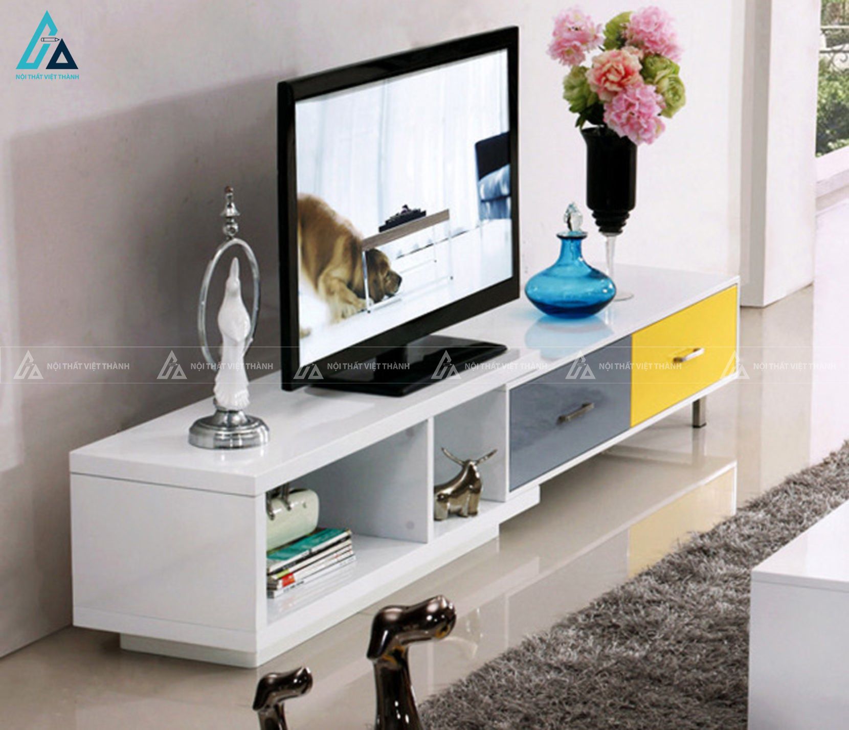 Kệ tivi gỗ công nghiệp thiết kế phân tầng độc đáo sáng tạo