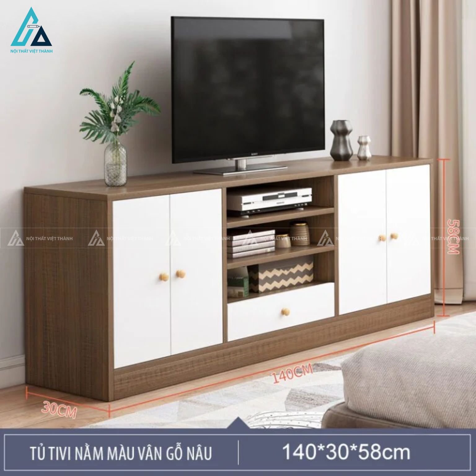 Kệ tivi gỗ công nghiệp đa năng có tủ trang trí cao cấp 6