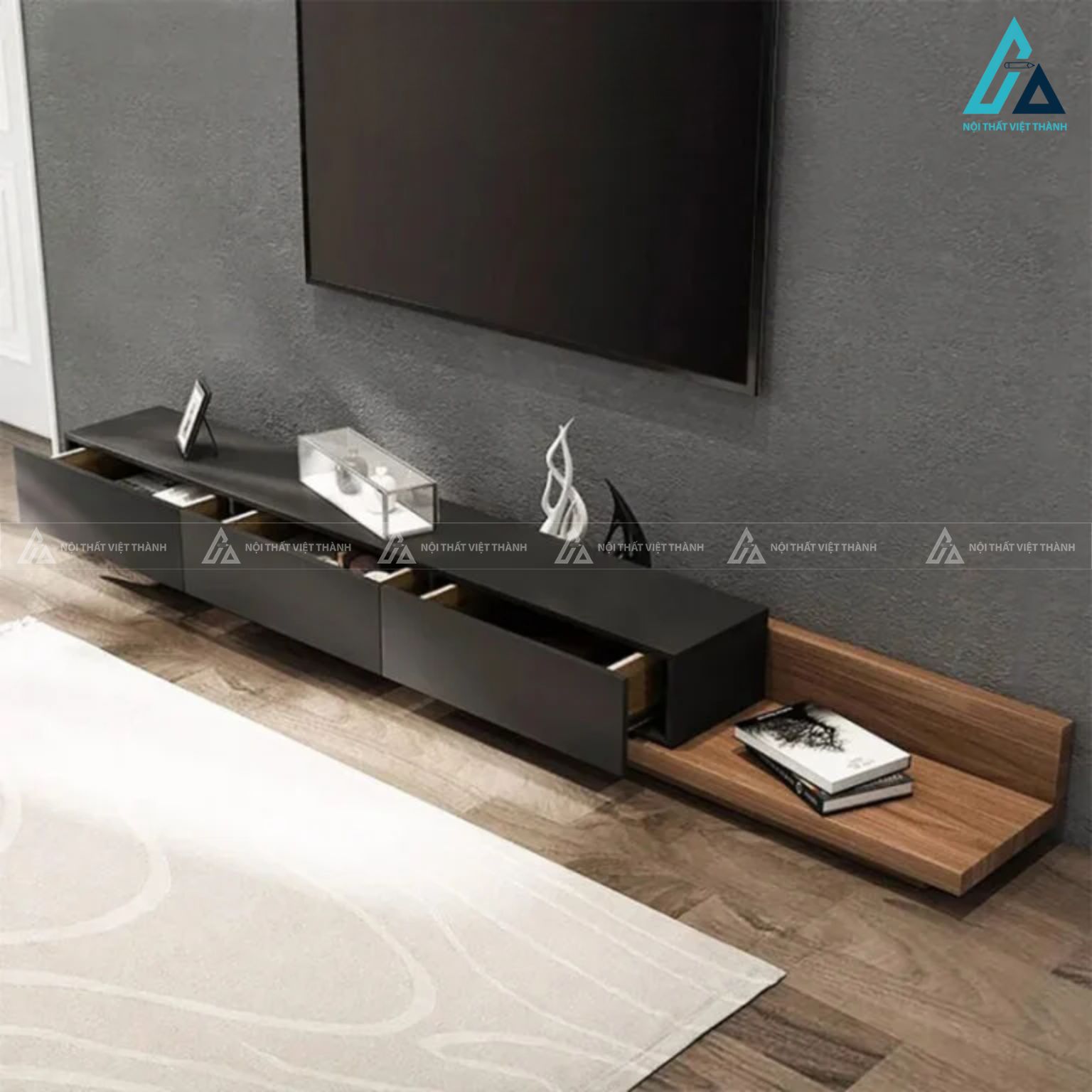 Kệ tivi gỗ công nghiệp thiết kế treo tường kết hợp bệ đỡ 6
