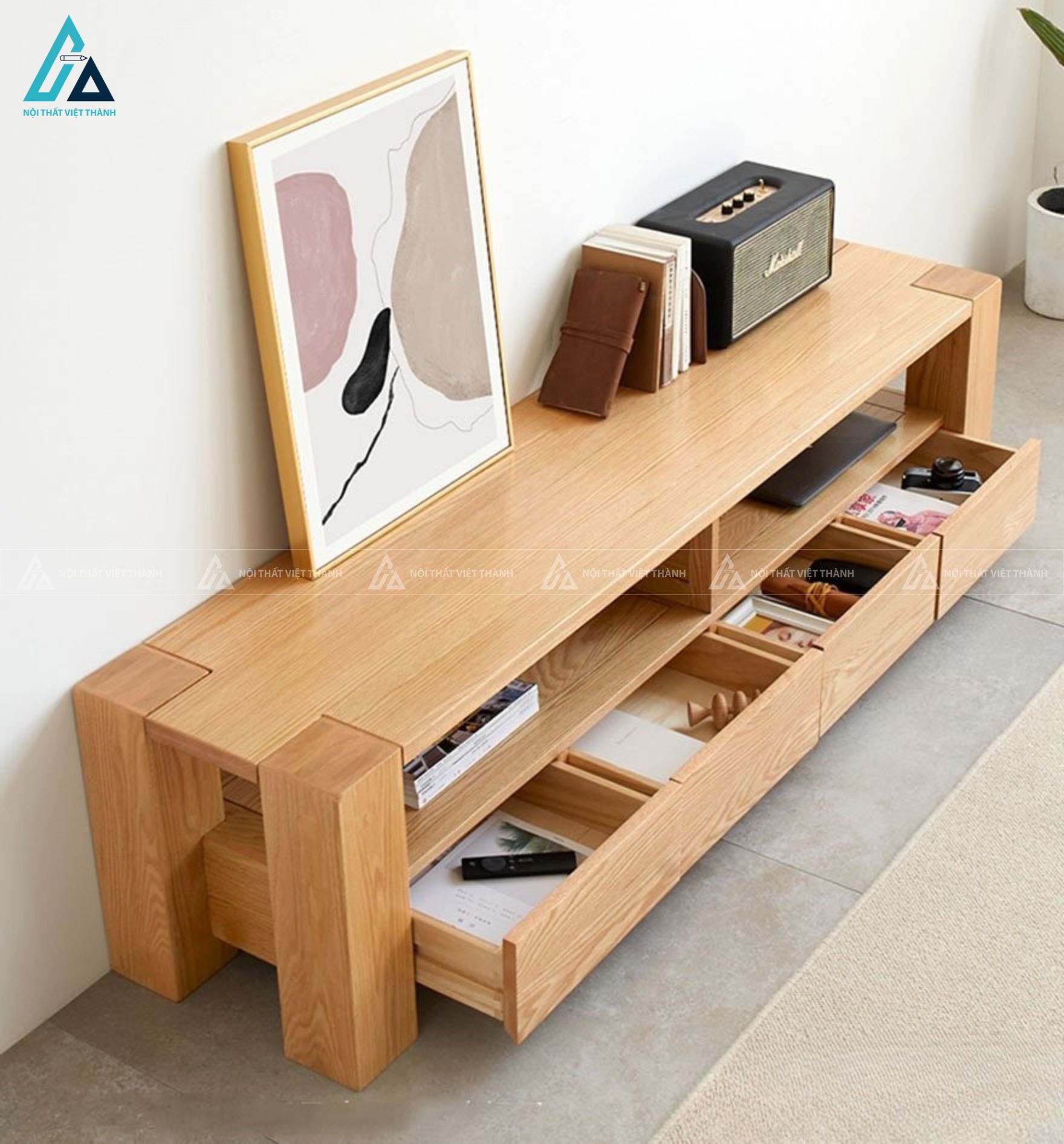 Kệ tivi gỗ tự nhiên thiết kế hiện đại tối ưu không gian lưu trữ 3