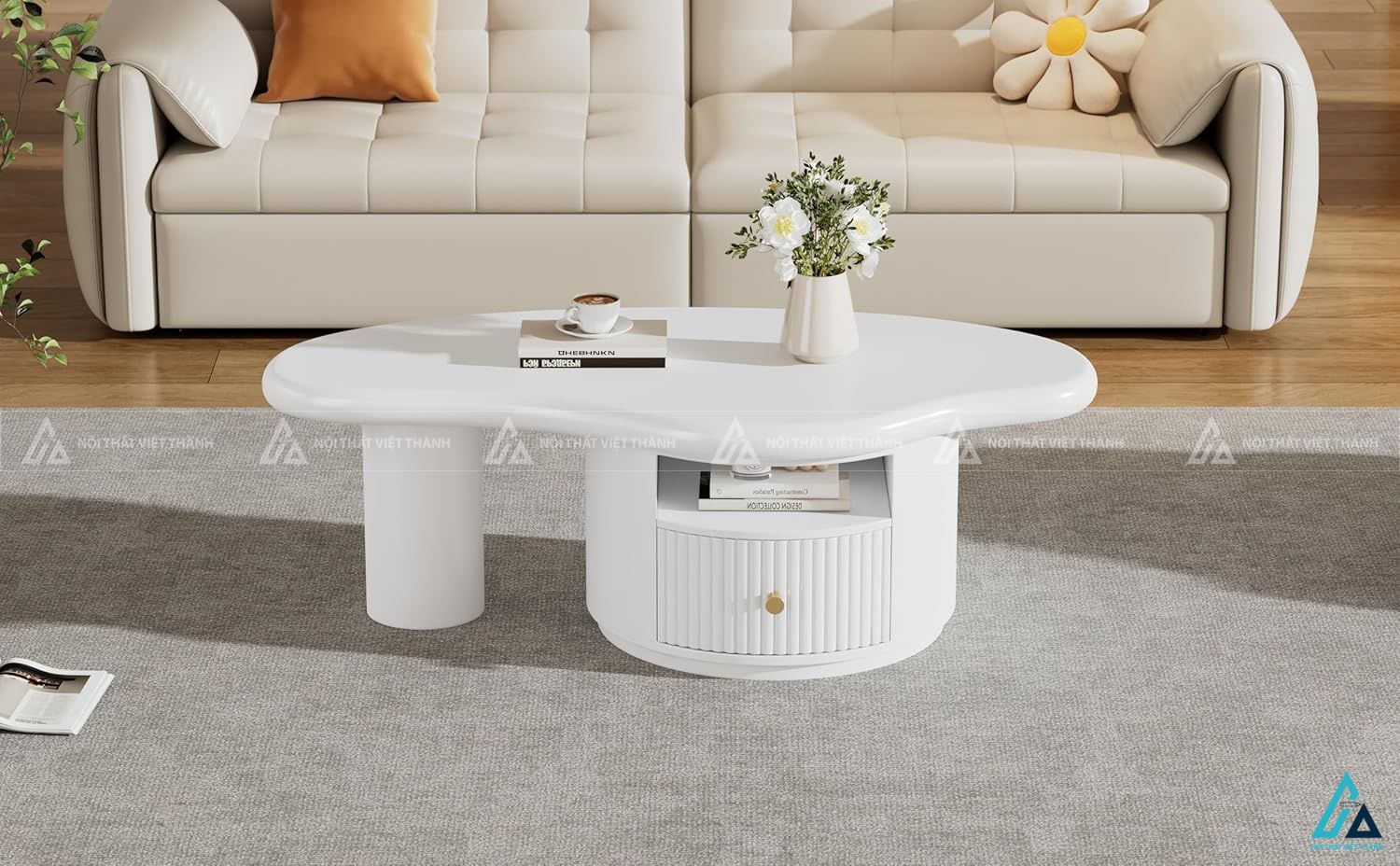 Bàn trà uốn lượn độc đáo tích hợp ngăn kéo tiện ích thông minh 1