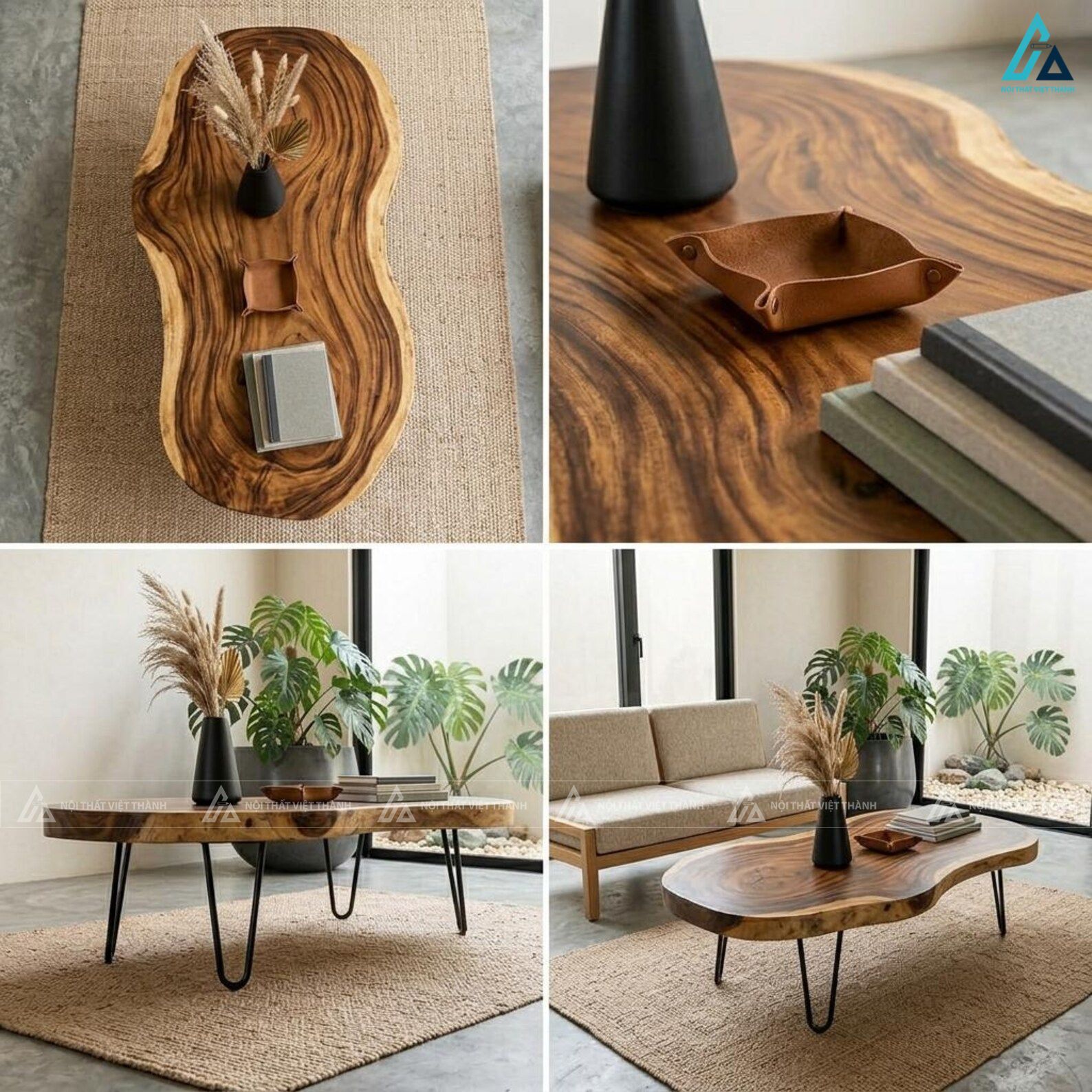 Bàn trà gỗ nguyên tấm hình tự nhiên chân sắt cho phòng khách 1