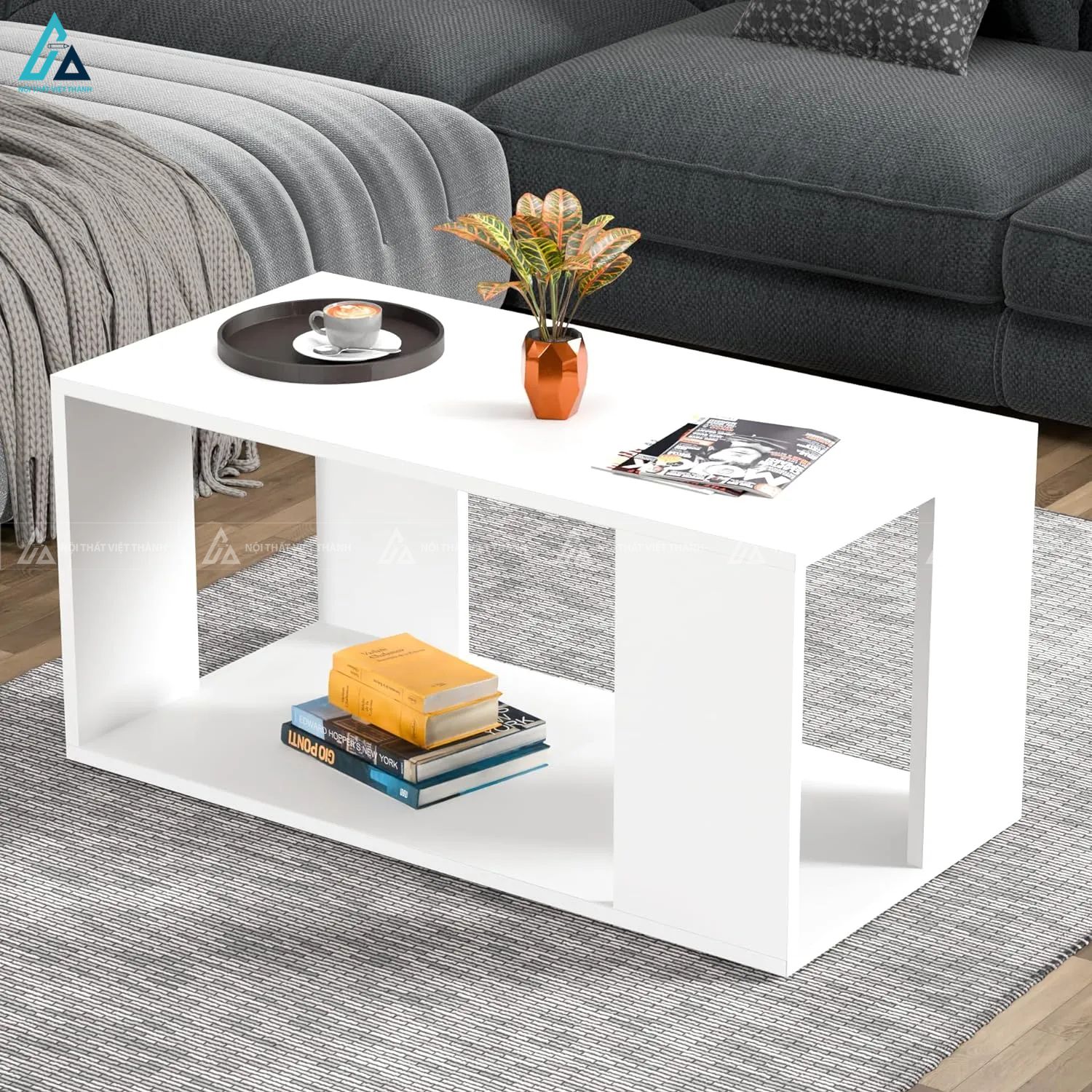 Bàn trà gỗ hai tầng tối giản cho phòng khách sang trọng 1