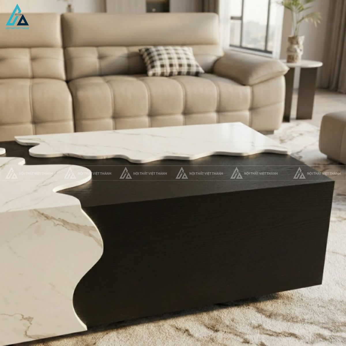 Bàn trà gỗ nghệ thuật mặt đá hình khối sáng tạo đẳng cấp 2