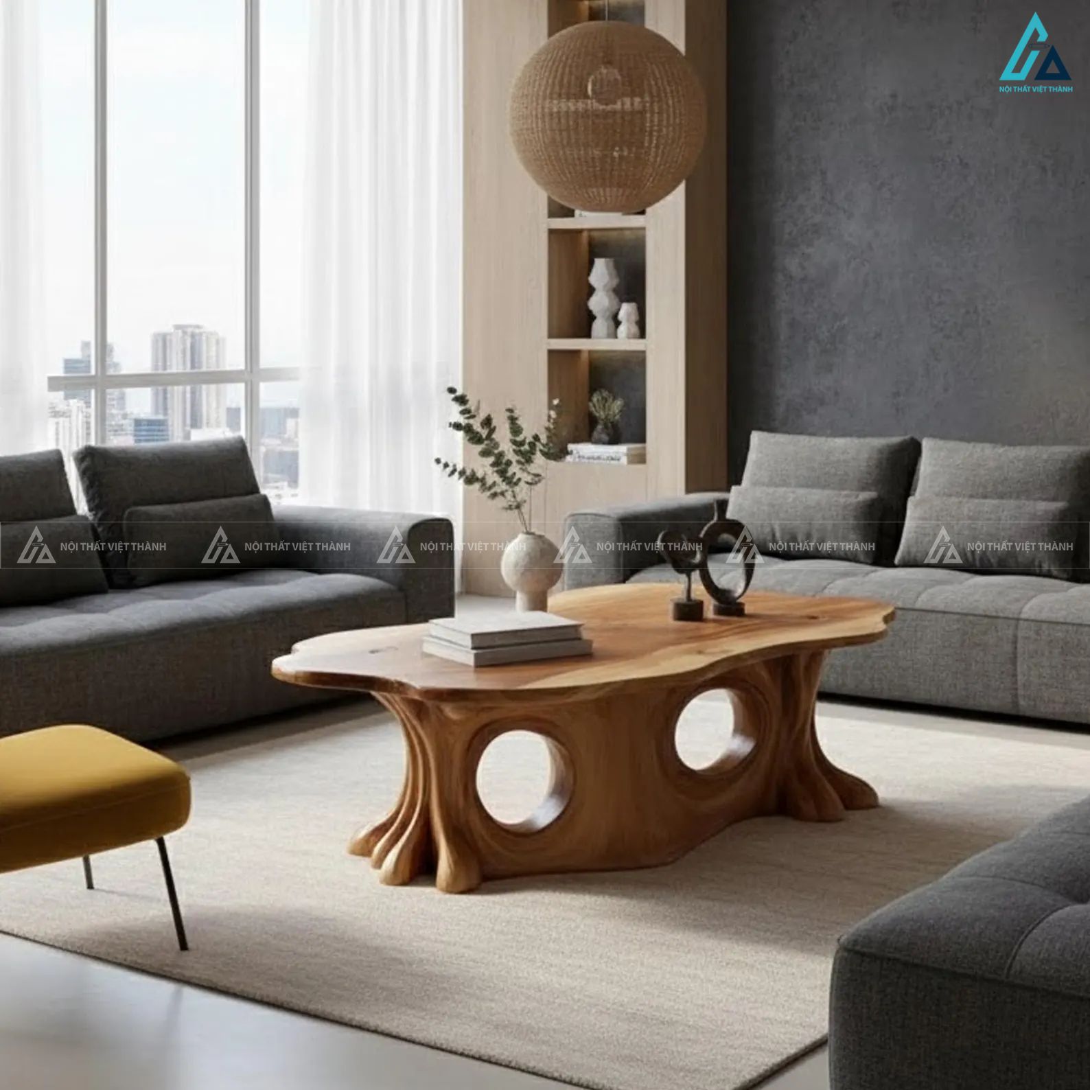 Bàn trà gỗ nguyên khối tạo hình gốc cây nghệ thuật độc đáo 2