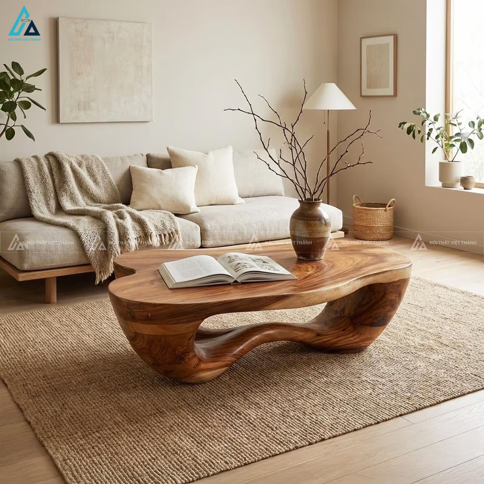 Bàn trà gỗ nguyên khối dáng uốn lượn nghệ thuật đẳng cấp