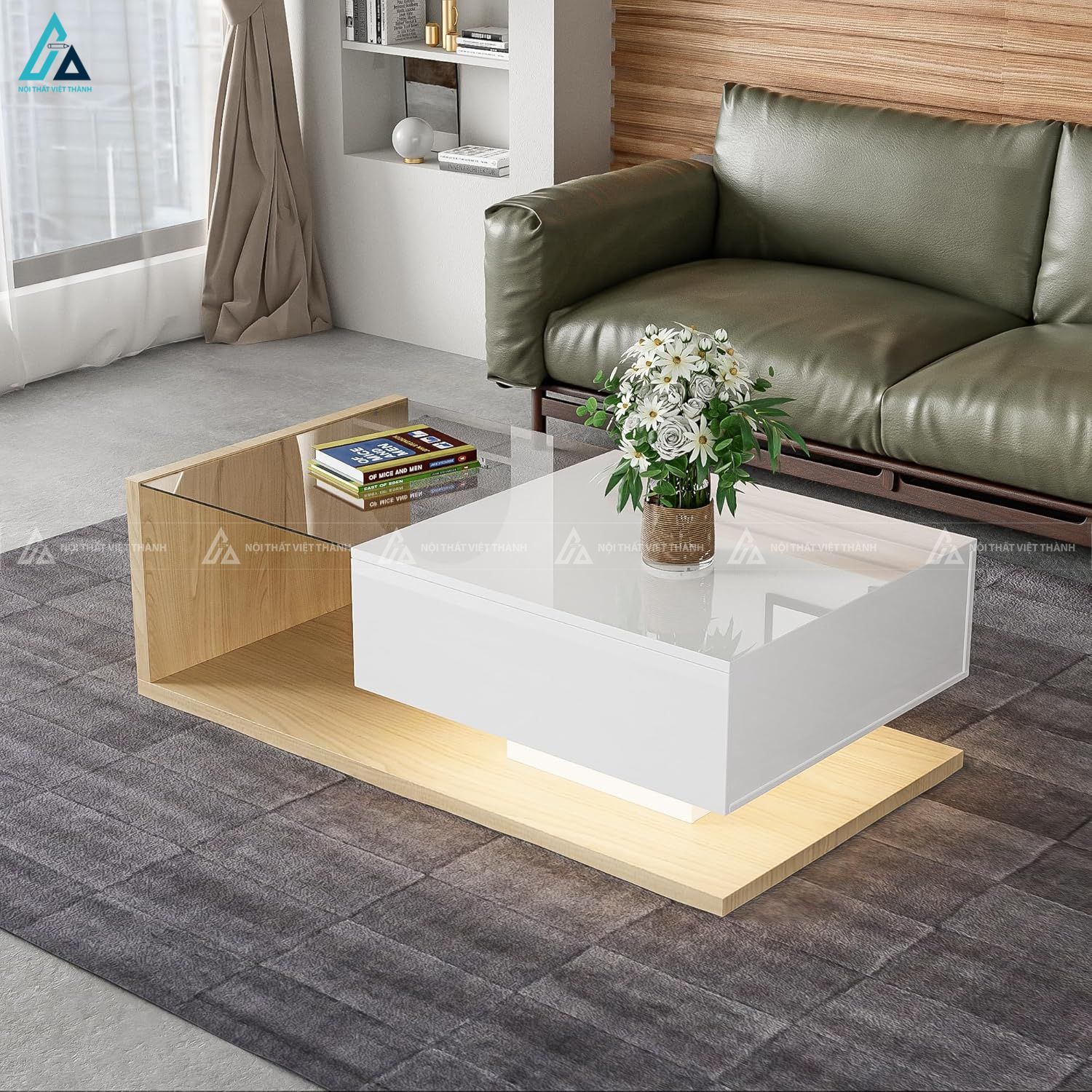 Bàn trà mặt kính cường lực kết hợp chân đế kim loại sang trọng 1