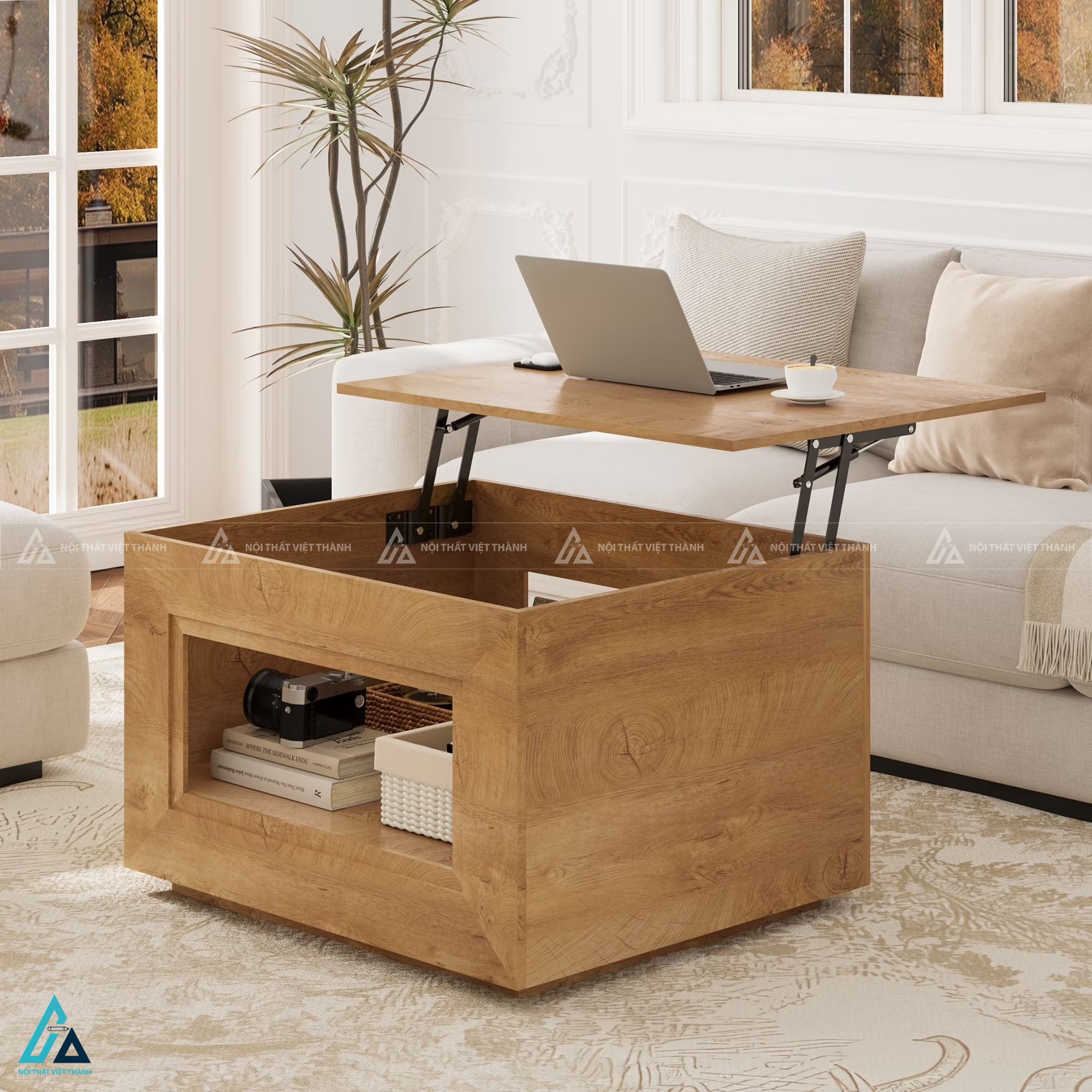 Bàn trà hình khối tích hợp đèn led trang trí không gian sang trọng 2