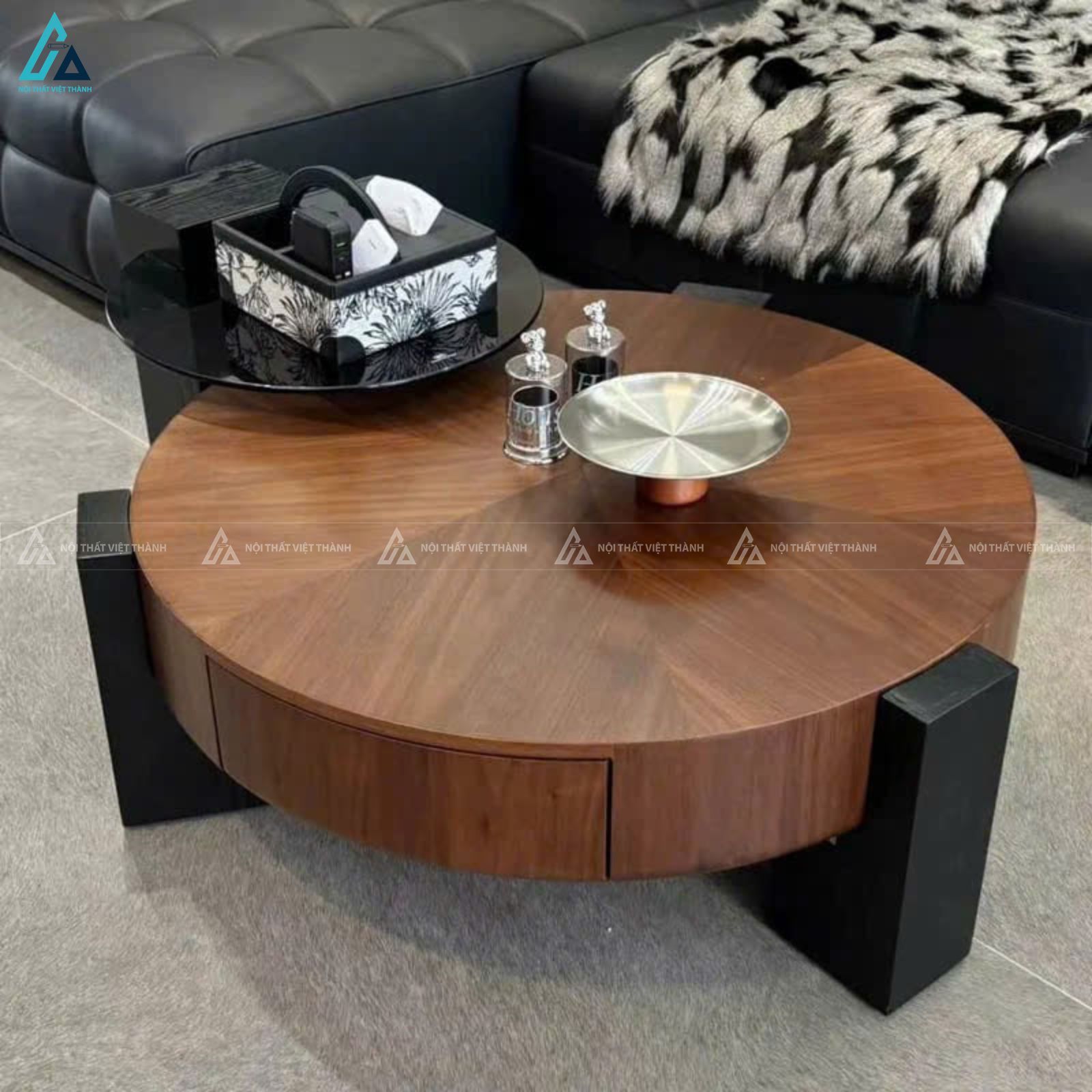 Bàn trà tròn thông minh thiết kế phân tầng độc đáo hiện đại 3