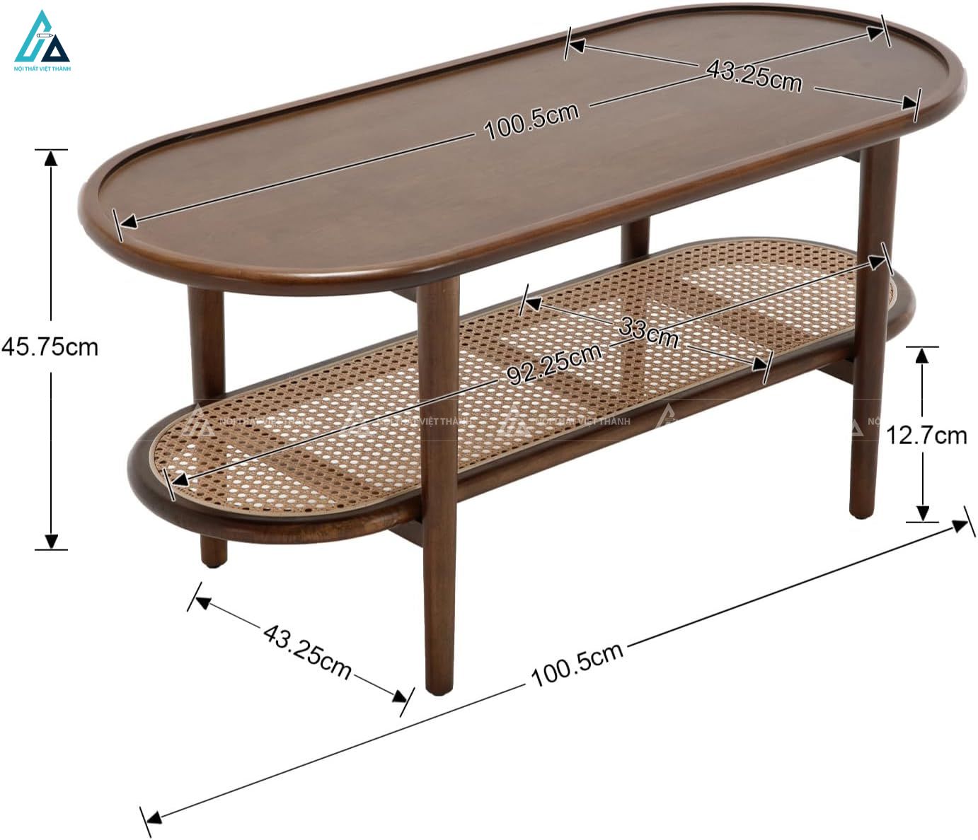 Bàn trà hình oval kết hợp kệ để đồ đan mây tinh tế hiện đại 3