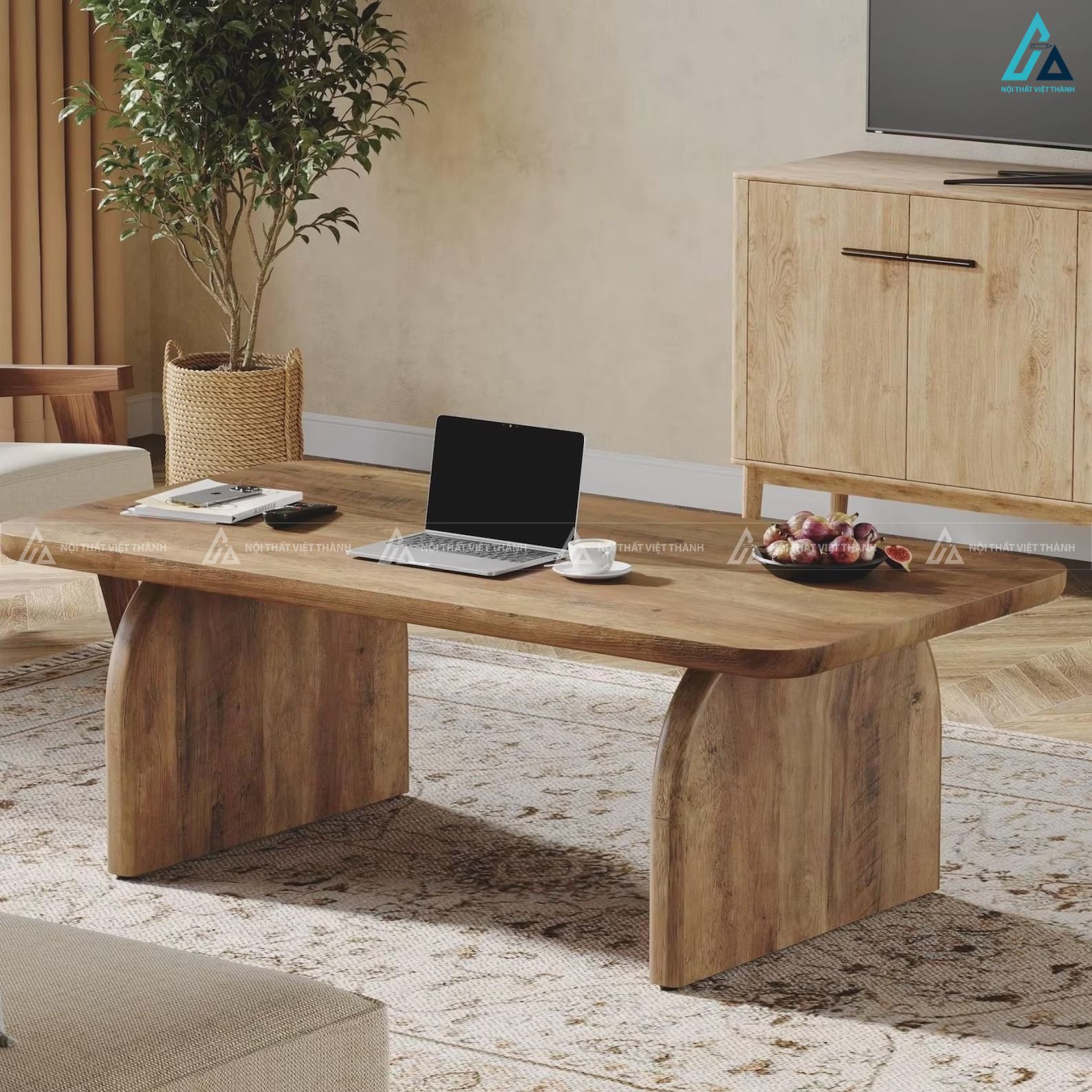 Bàn trà gỗ thiết kế chân cong nghệ thuật cho phòng khách đẹp 2