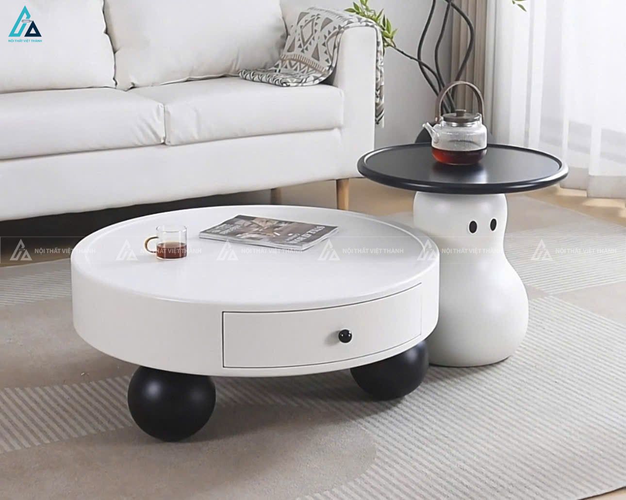 Bàn trà tròn có ngăn kéo thiết kế hiện đại đầy tiện ích 3