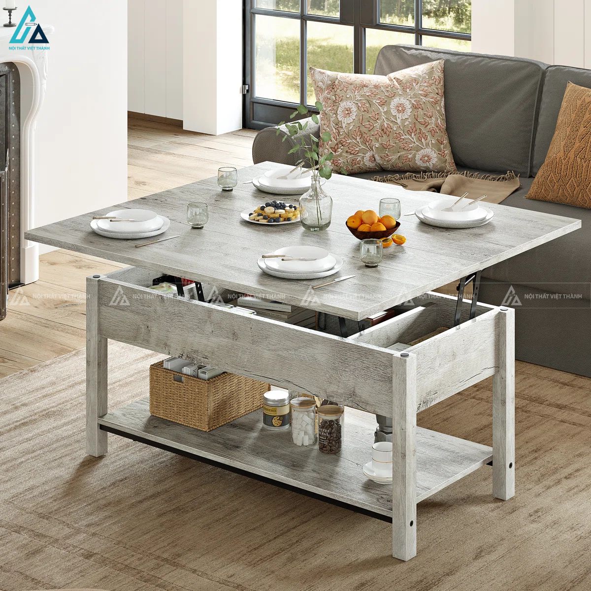 Bàn trà mặt nâng hiện đại có ngăn chứa đồ tiện ích đa năng 4