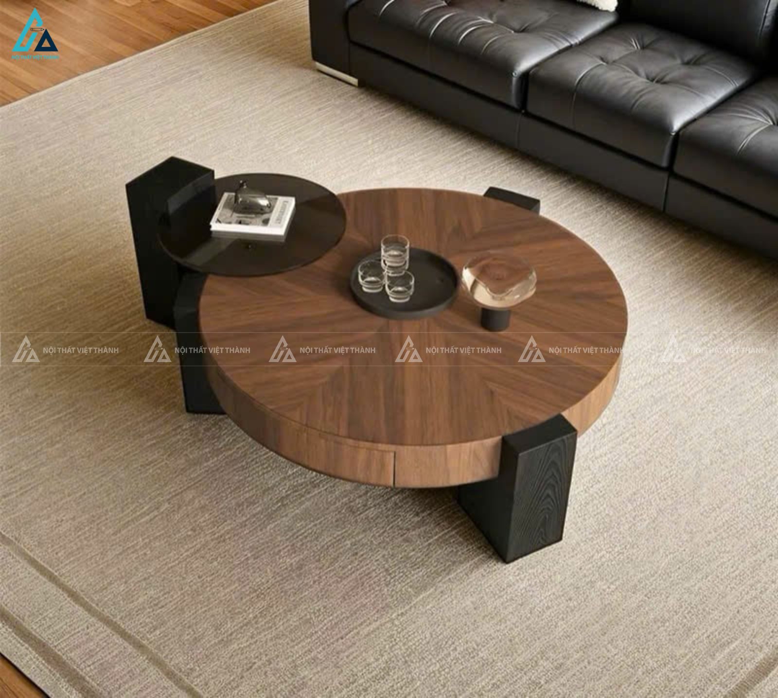 Bàn trà tròn thông minh thiết kế phân tầng độc đáo hiện đại 5