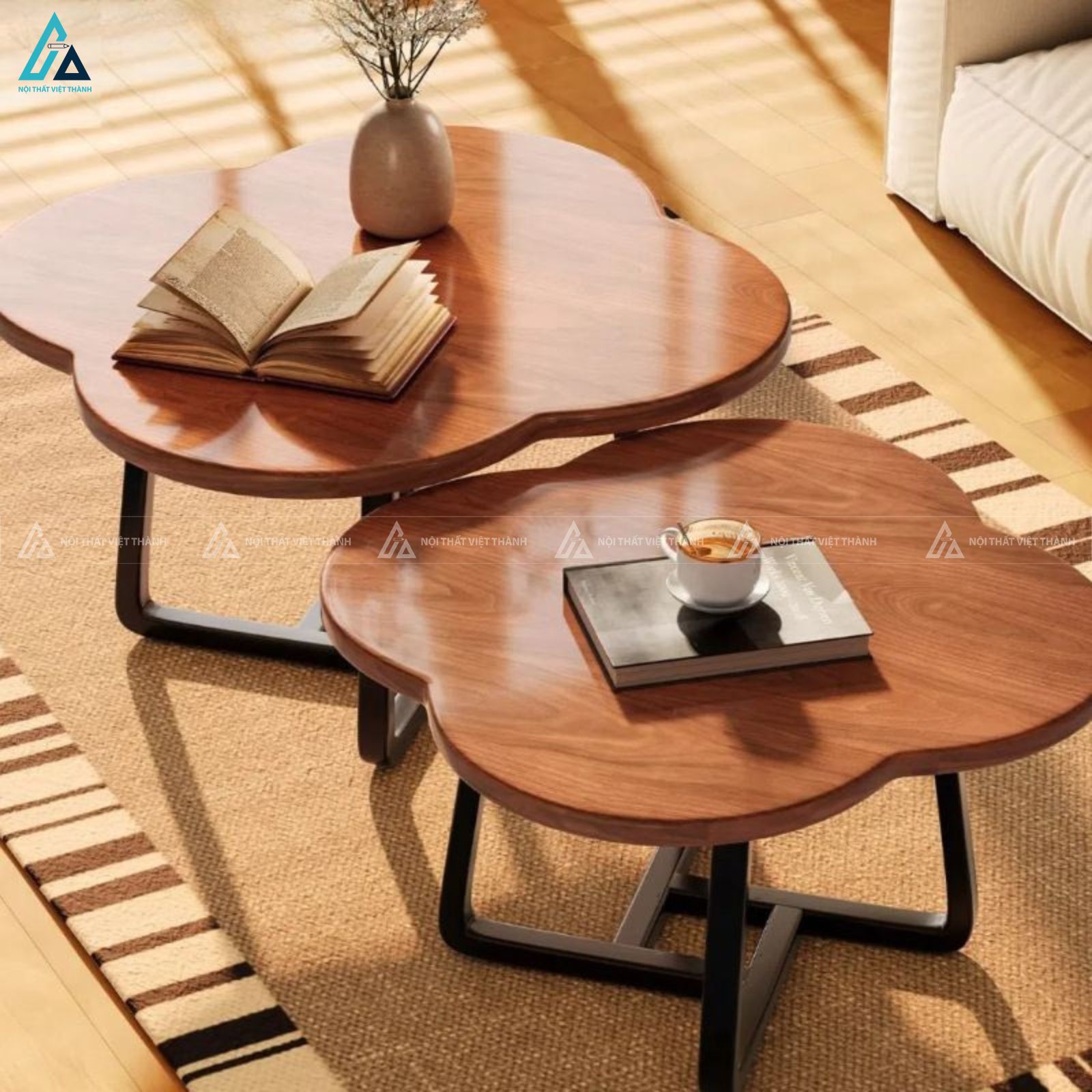 Bộ bàn trà lồng nhau hình cánh hoa thiết kế hiện đại độc đáo