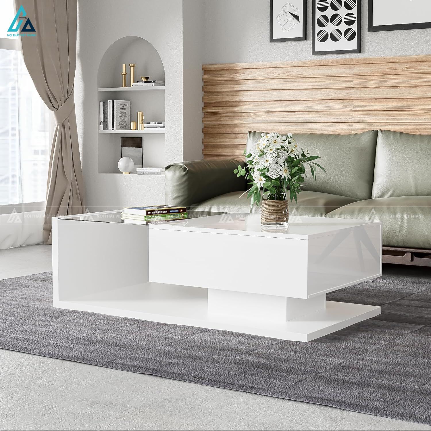Bàn trà mặt kính cường lực kết hợp chân đế kim loại sang trọng 5