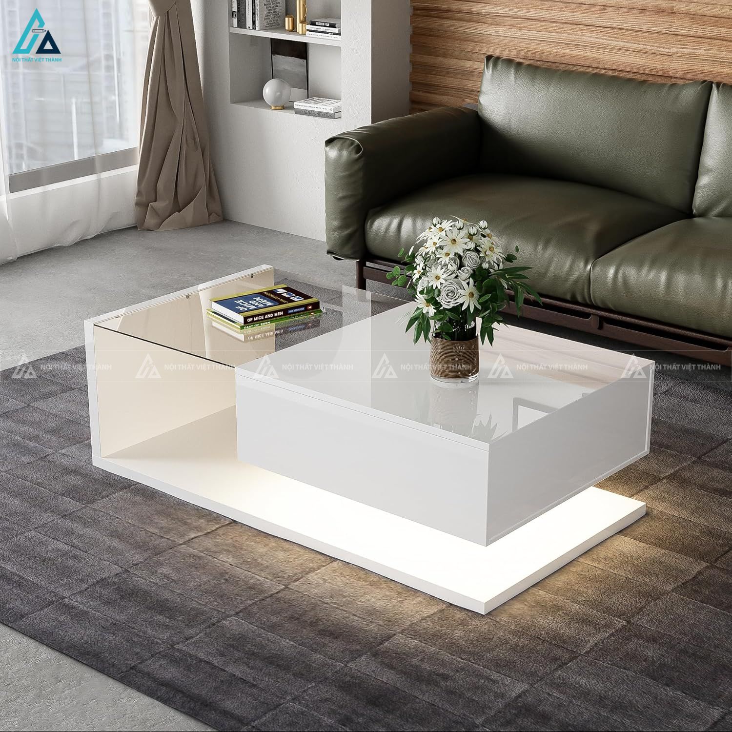 Bàn trà mặt kính cường lực kết hợp chân đế kim loại sang trọng 6