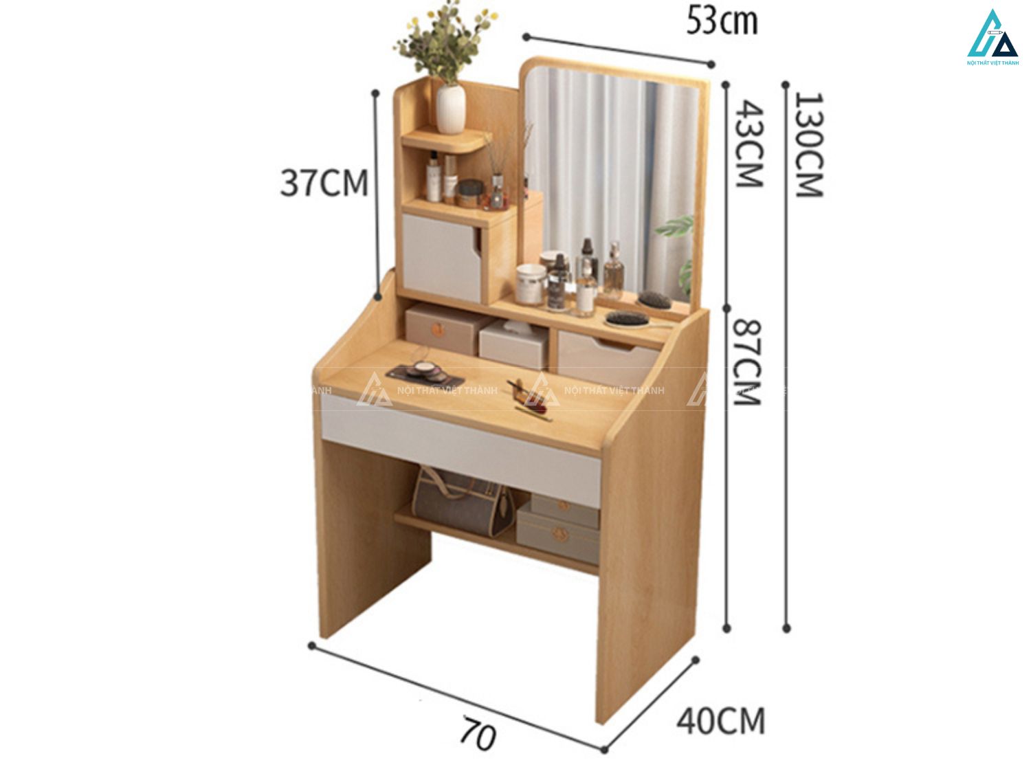Bàn trang điểm thông minh tích hợp kệ để đồ và gương có đèn led 1