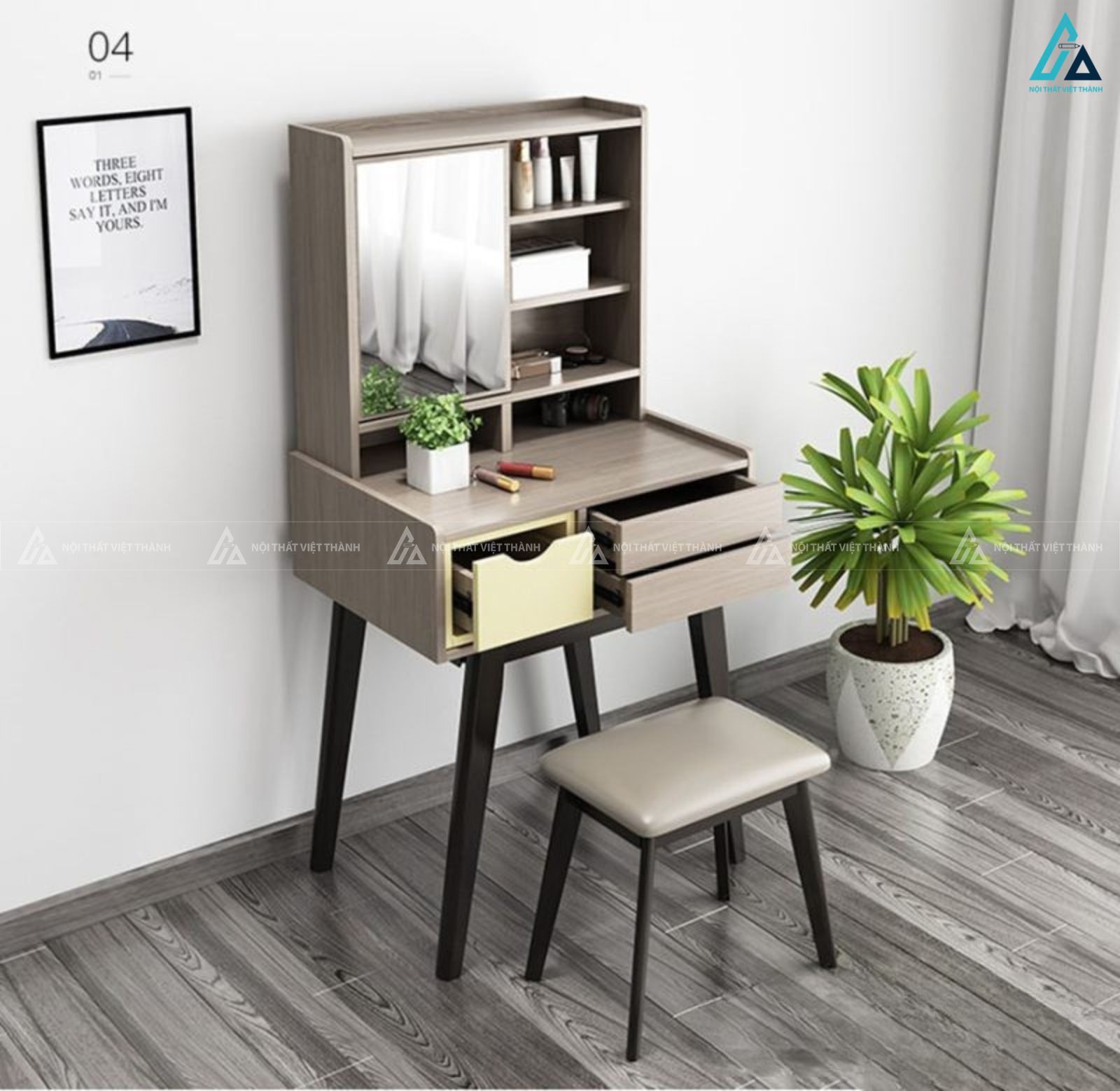 Bàn phấn nhỏ gọn tiết kiệm diện tích cho phòng ngủ hiện đại 1