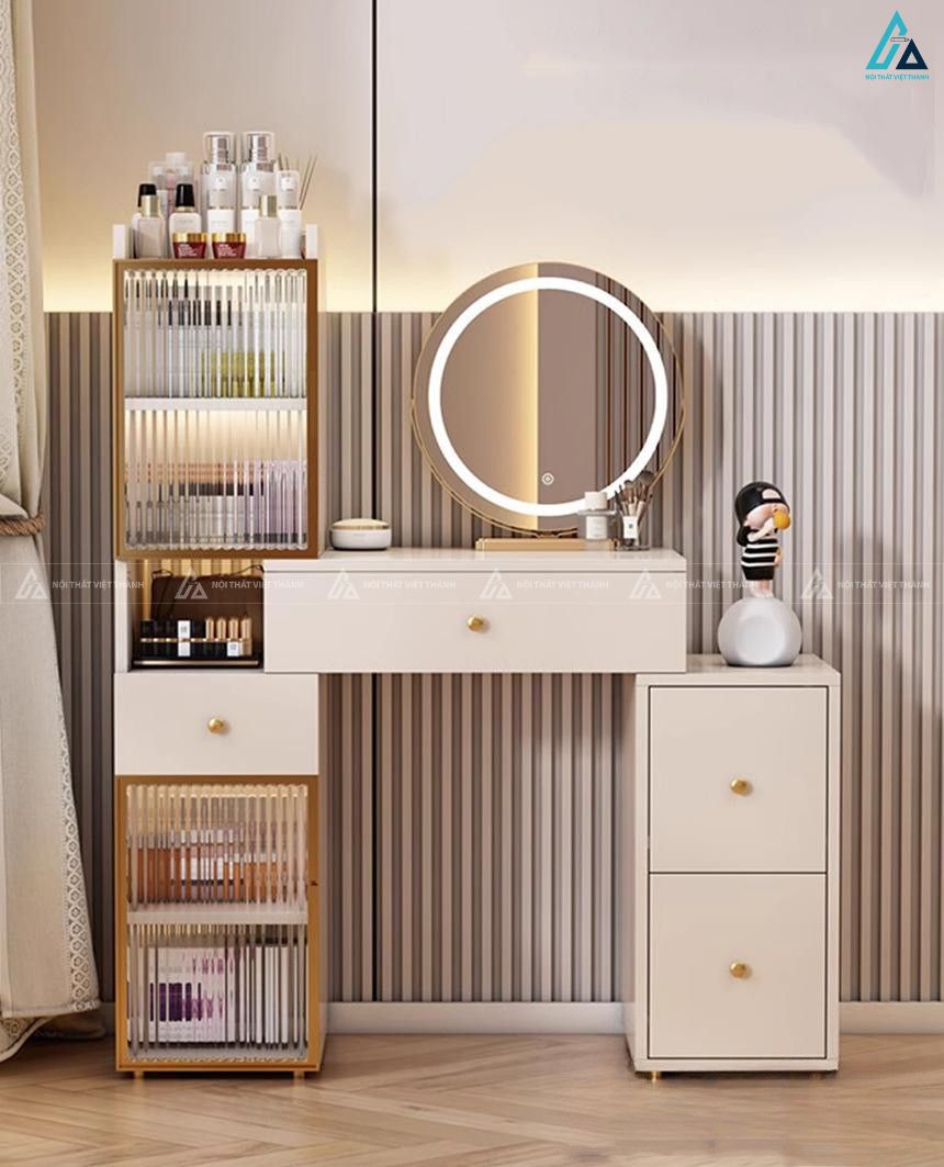 Bàn trang điểm hiện đại cánh kính có gương đèn led thông minh