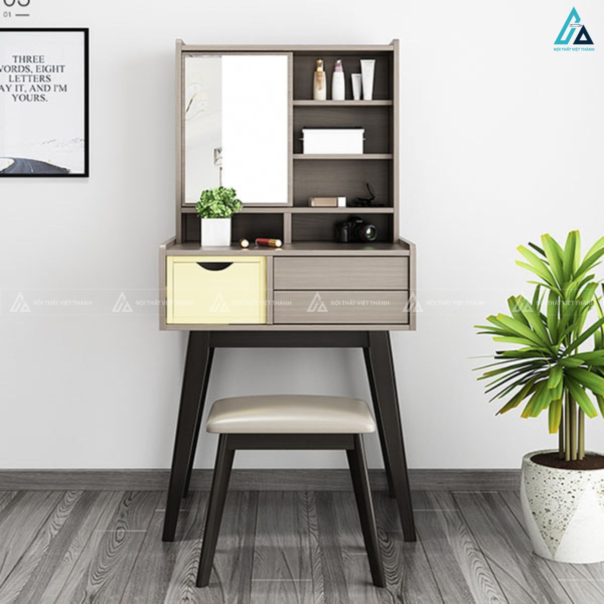 Bàn phấn nhỏ gọn tiết kiệm diện tích cho phòng ngủ hiện đại
