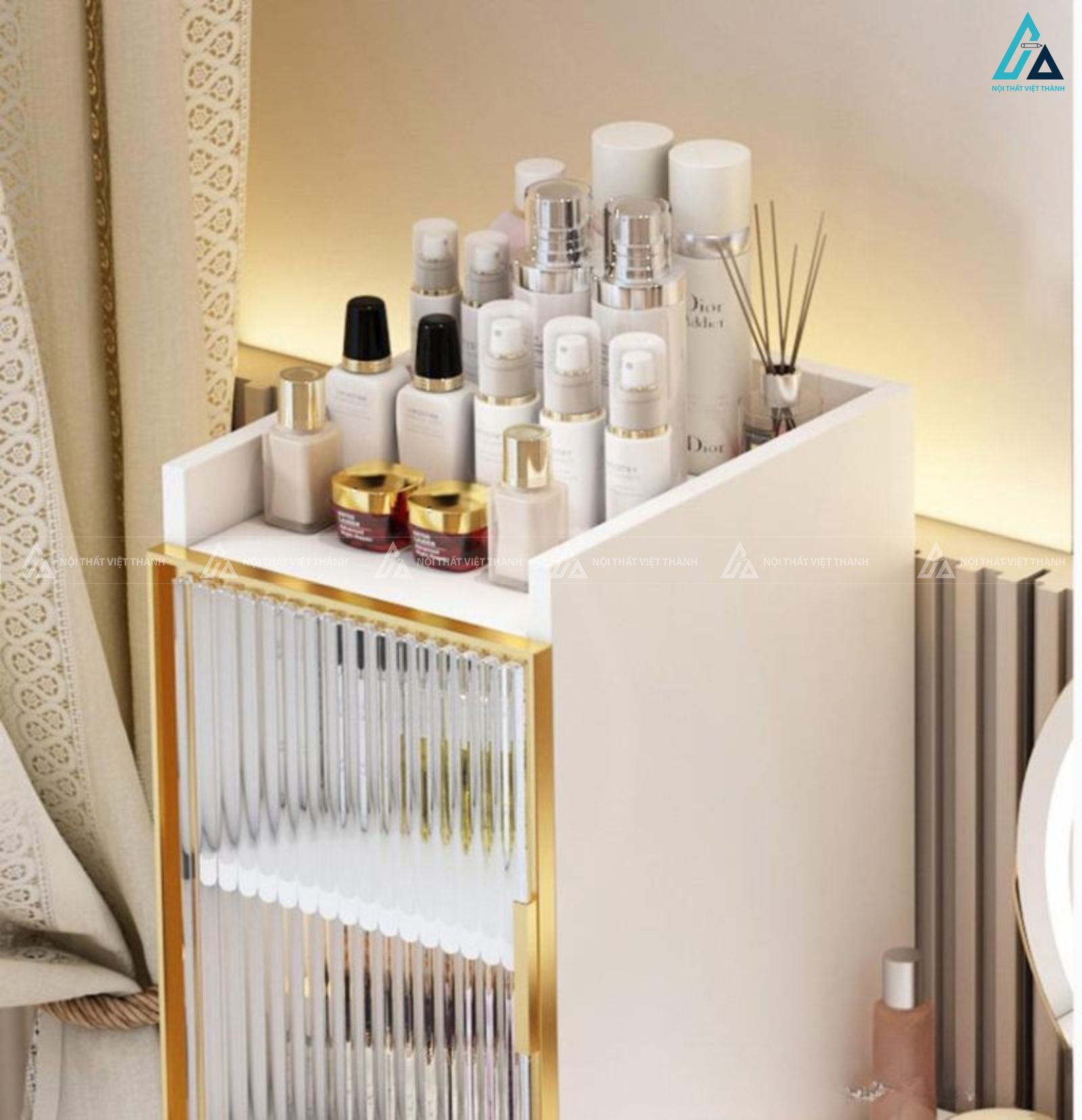 Bàn trang điểm hiện đại cánh kính có gương đèn led thông minh 1