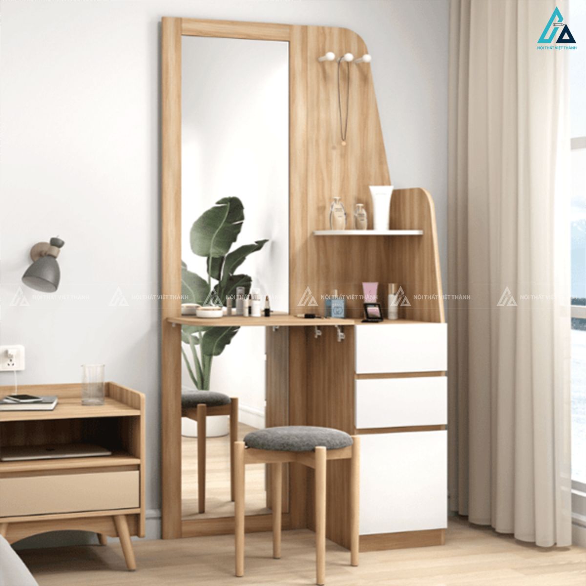 Bàn trang điểm hiện đại tích hợp gương đứng và tủ đựng đồ tiện lợi 3