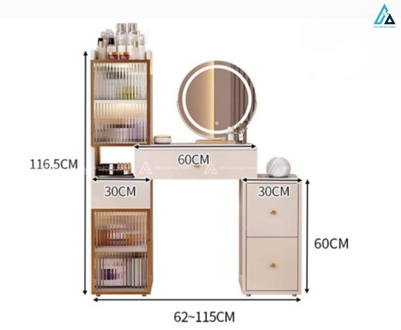 Bàn trang điểm hiện đại cánh kính có gương đèn led thông minh 2