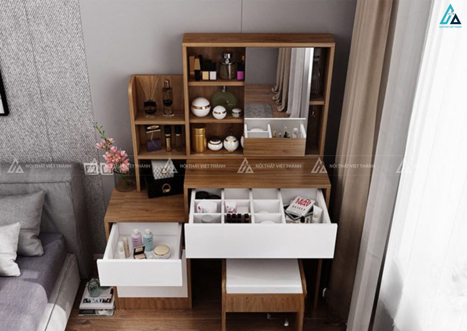 Bộ bàn trang điểm hiện đại có kệ lưu trữ đa năng tiện lợi 2