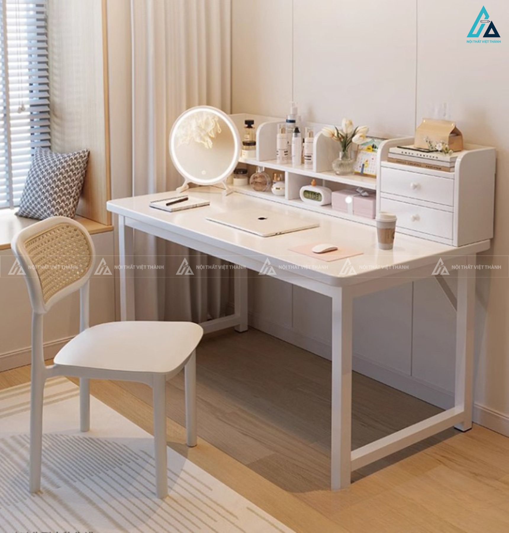 Bàn trang điểm tích hợp bàn làm việc kệ để đồ tiện ích đa năng 3