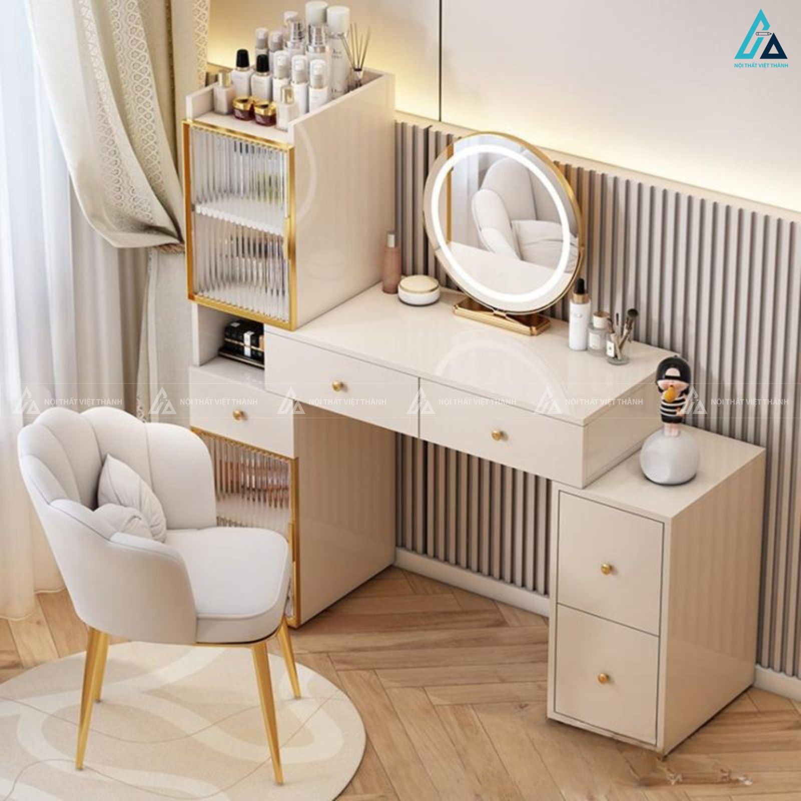 Bàn trang điểm hiện đại cánh kính có gương đèn led thông minh 3