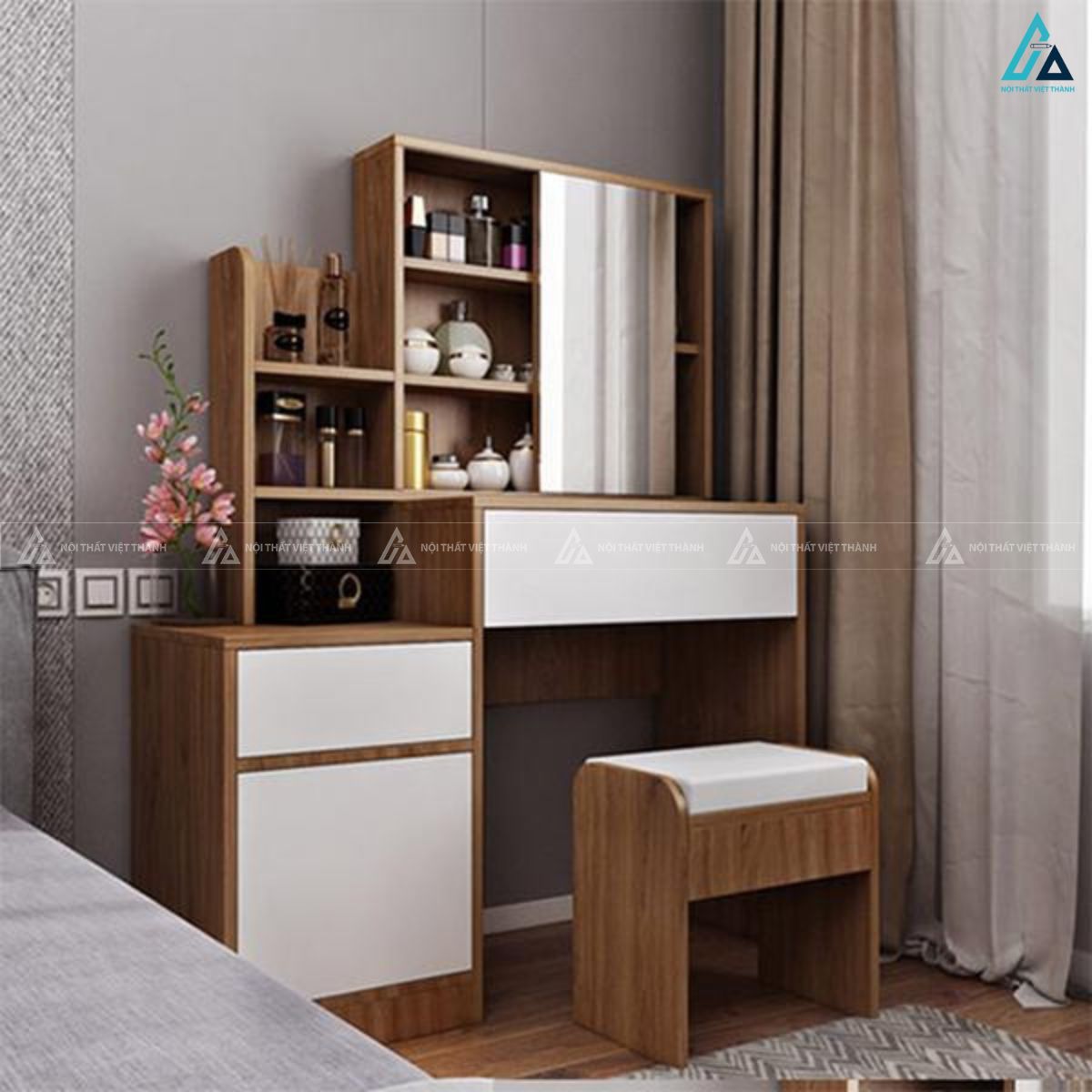 Bộ bàn trang điểm hiện đại có kệ lưu trữ đa năng tiện lợi