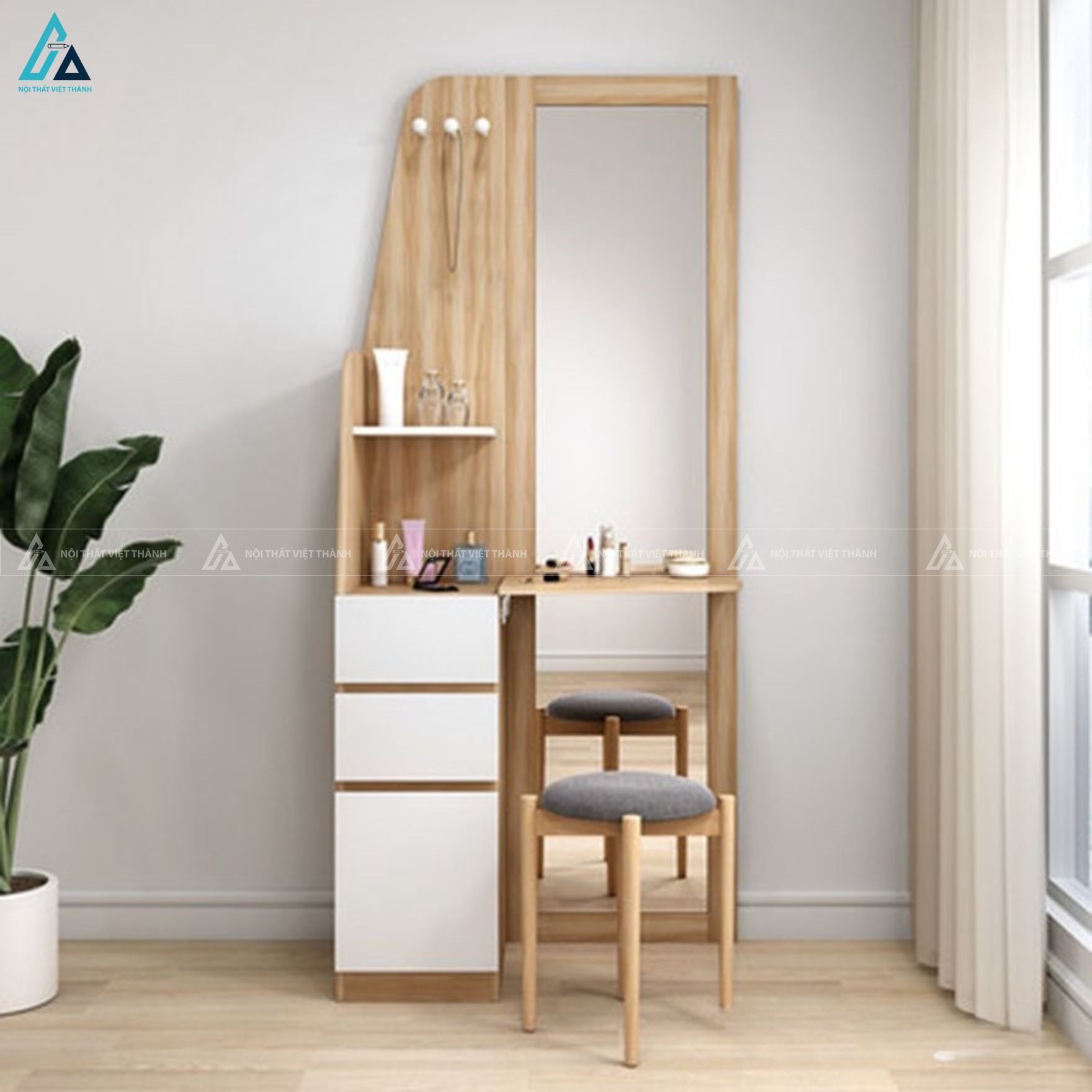 Bàn trang điểm hiện đại tích hợp gương đứng và tủ đựng đồ tiện lợi 5