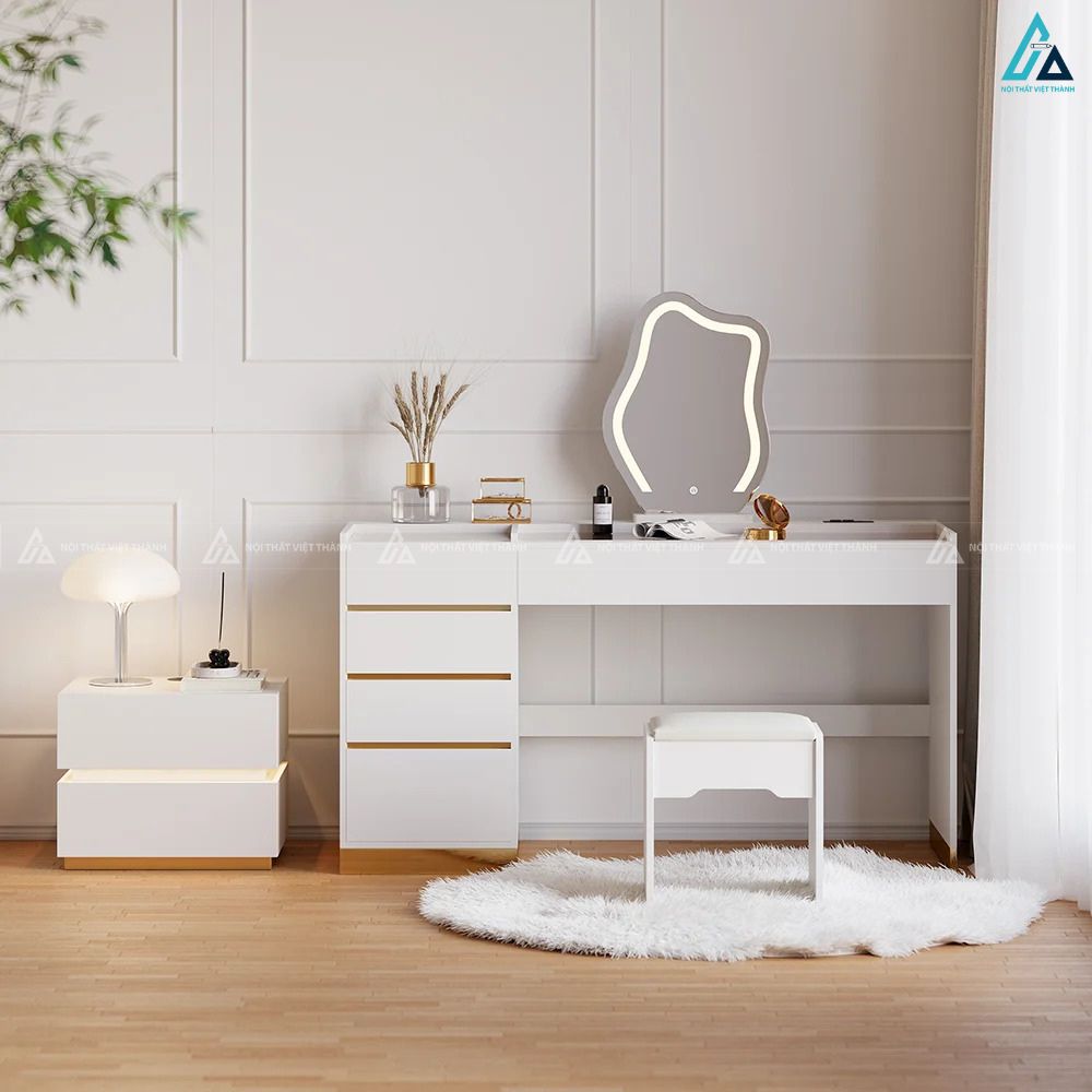 Bộ bàn trang điểm hiện đại thông minh có gương đèn led tiện dụng 4