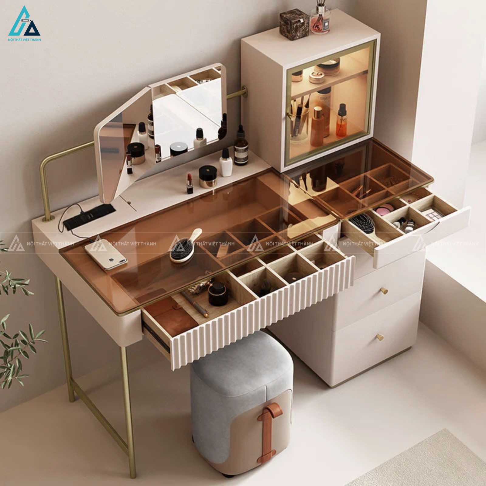 Bàn trang điểm kết hợp tủ trưng bày mỹ phẩm đa năng sang trọng 5
