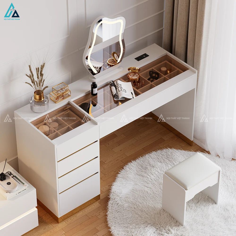 Bộ bàn trang điểm hiện đại thông minh có gương đèn led tiện dụng 5