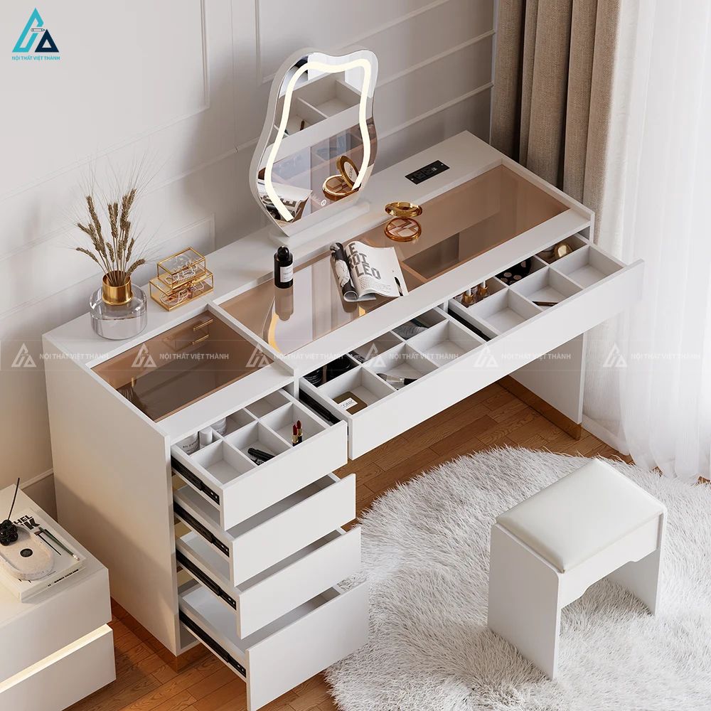 Bộ bàn trang điểm hiện đại thông minh có gương đèn led tiện dụng 6