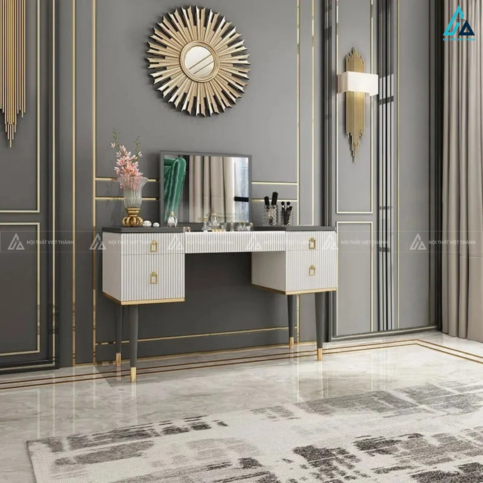 Bàn trang điểm hiện đại có gương lật thông minh nhiều ngăn kéo 5
