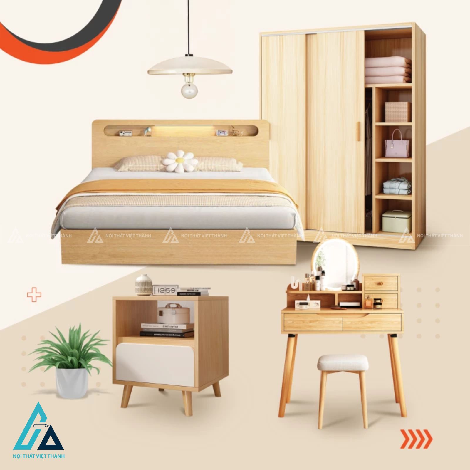 Combo phòng ngủ tích hợp tủ cánh lùa và bàn trang điểm nhỏ gọn 1