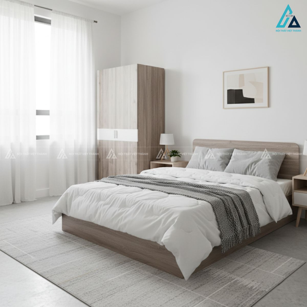 Combo giường ngủ tủ gỗ tự nhiên hiện đại cho phòng ngủ 5