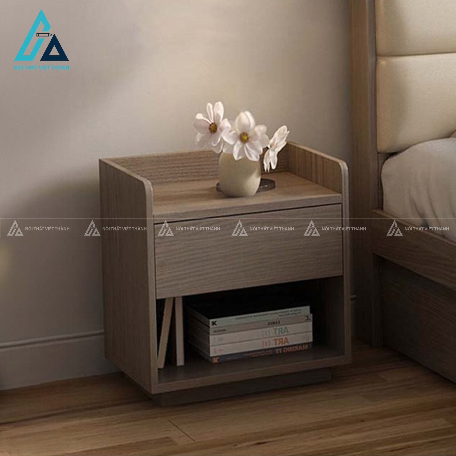 Combo phòng ngủ hiện đại tích hợp giường hộp và tủ lùa kèm kệ đèn led 2
