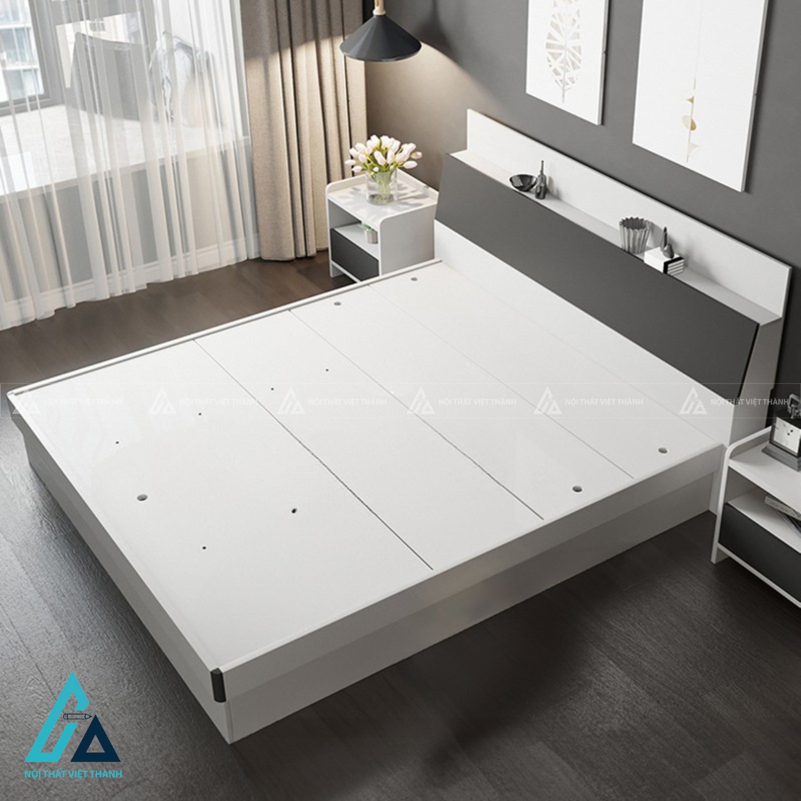 Combo phòng ngủ gỗ hiện đại tích hợp giường hộp và tủ lùa kịch trần 3
