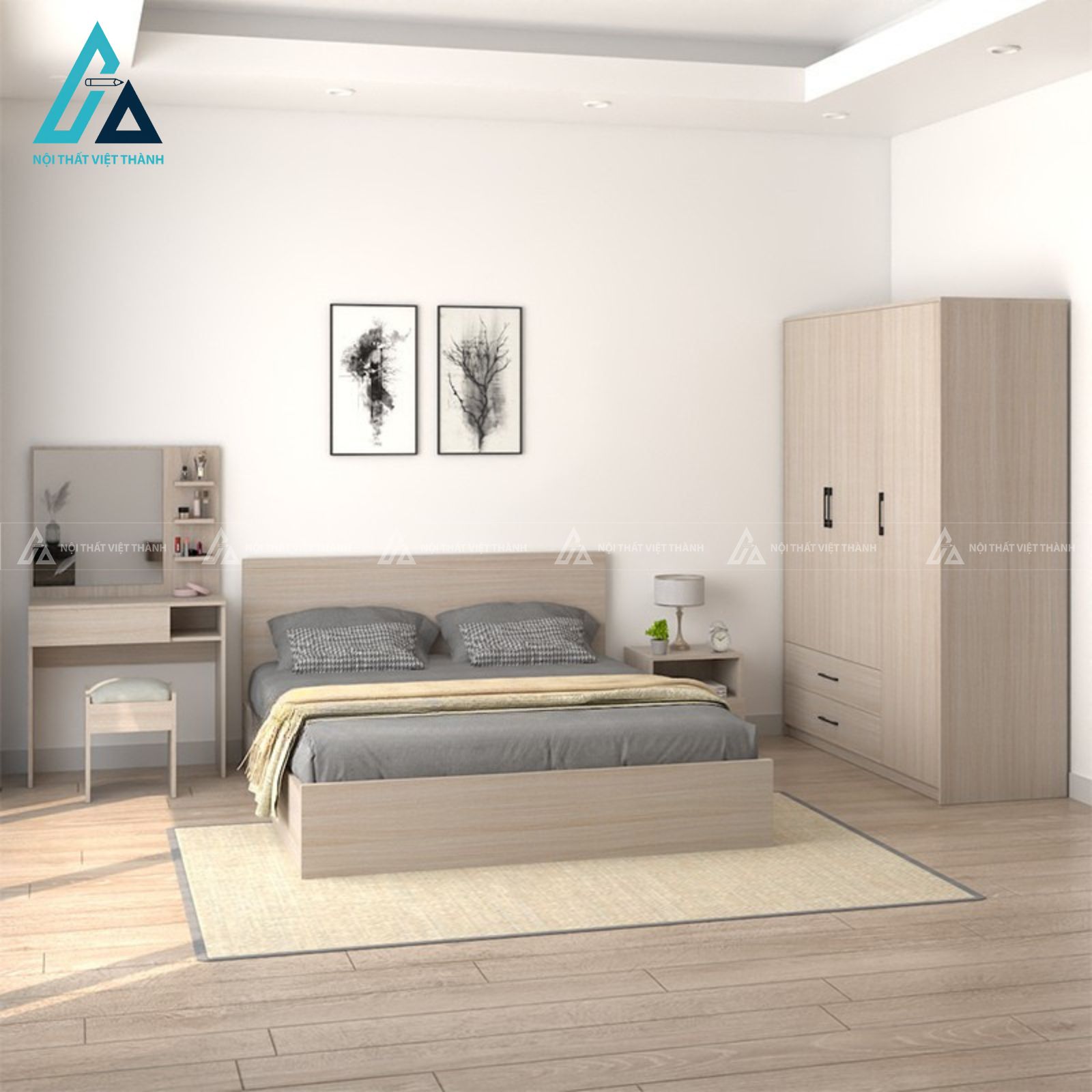 Combo phòng ngủ gỗ hiện đại tiết kiệm diện tích cho gia đình